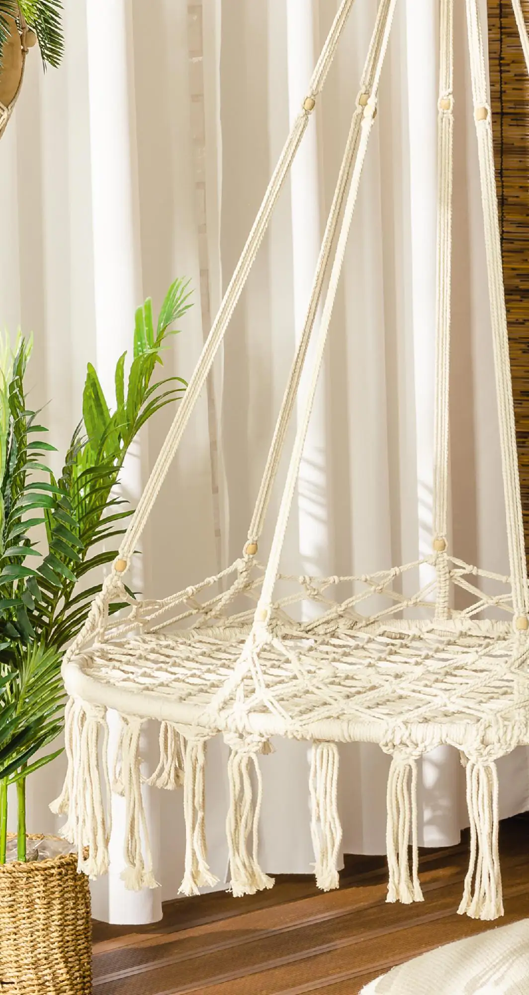 Hängesessel Fey natur mit Holzperlen und Fransen