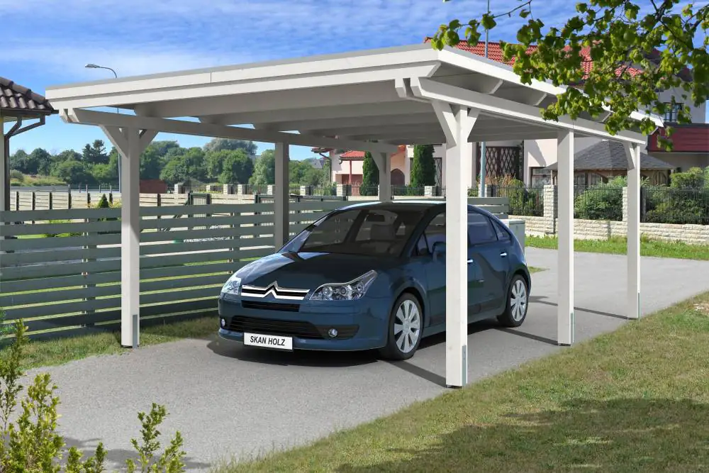 SKAN HOLZ Carport Emsland 404 x 604 cm mit Aluminiumdach, lasiert in Weiß SKAN HOLZ Carport Emsland 404 x 604 cm mit Aluminiumdach, lasiert in Weiß
