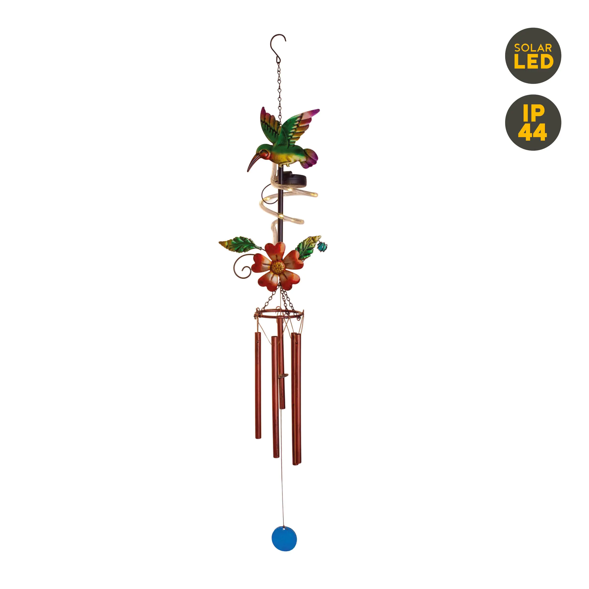 Light & More LED Solarleuchte mit Windspiel Kolibri und Blüte warmweiß