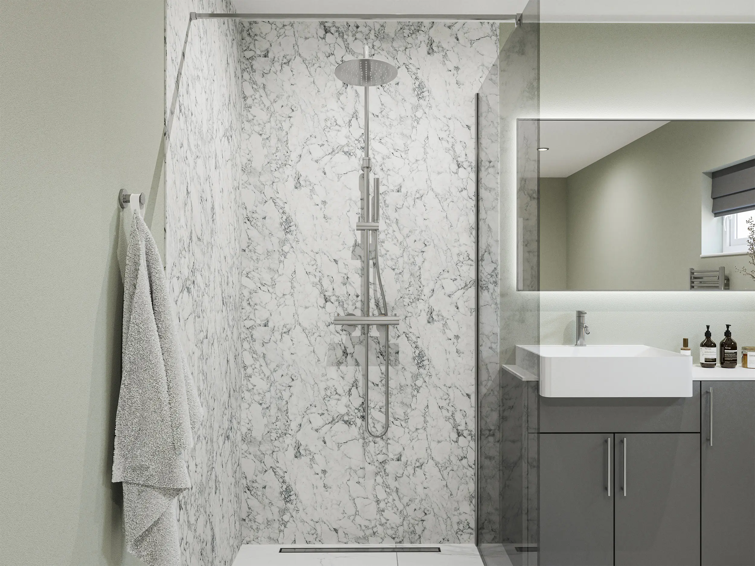 Wetwall Elite Wandpaneel  White Marble 120 x 260 cm mit Nut & Feder