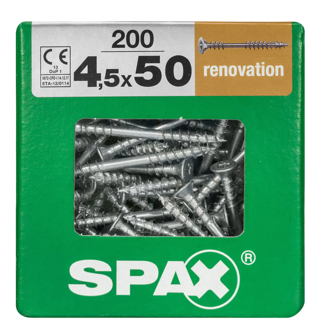 Spax Verlegeschrauben 4.5 x 50 mm TX 20 - 200 Stk. Spax Verlegeschrauben 4.5 x 50 mm TX 20 - 200 Stk.