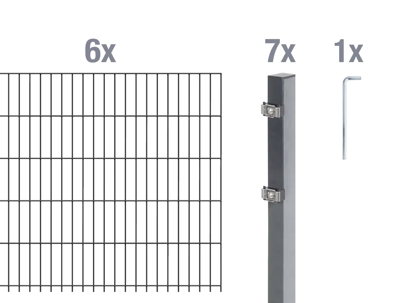 Alberts Doppelstabmatten-Grundset 12 m 200 x 80 cm 6/5/6 anthrazit