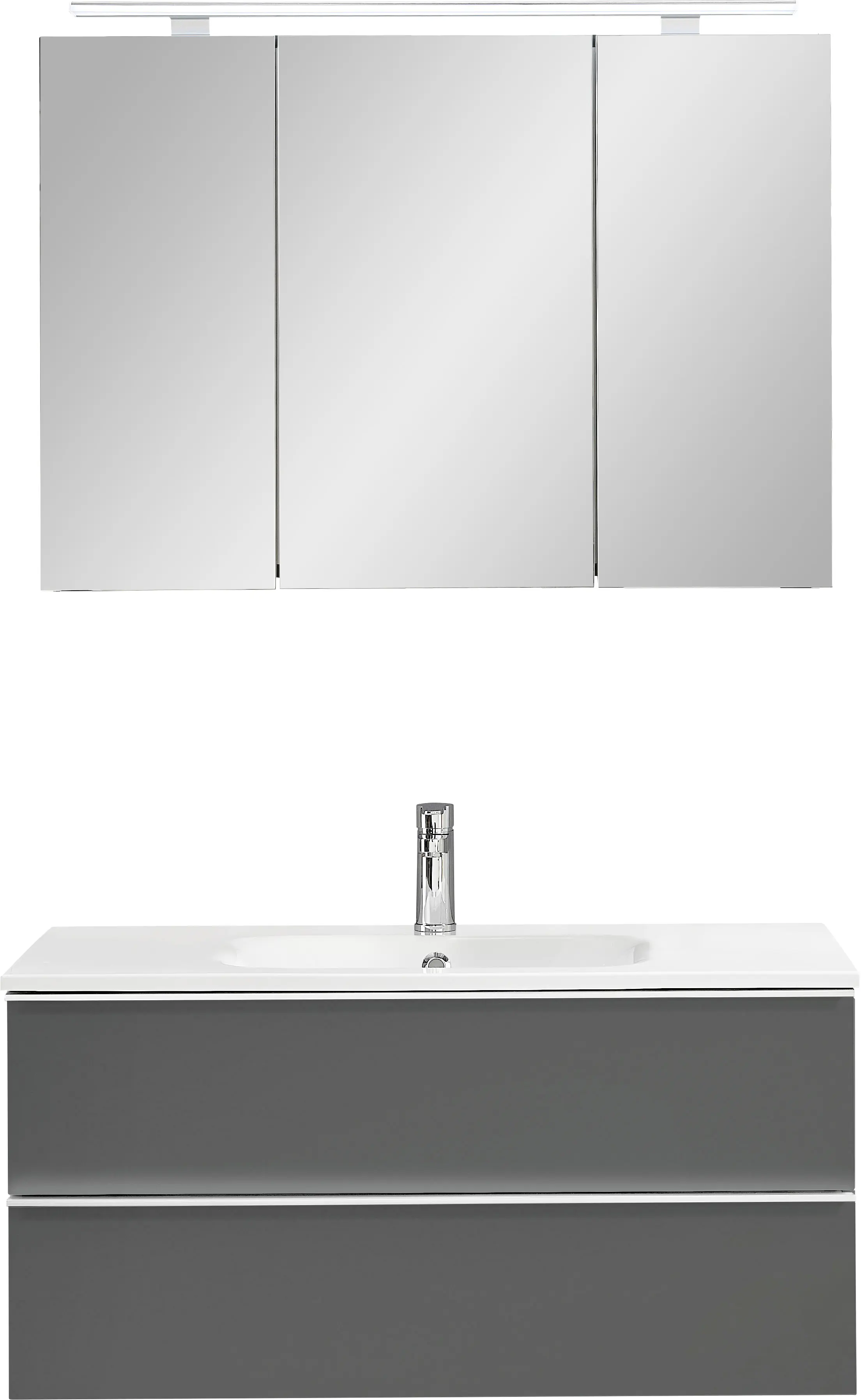 Primaster Bad-Set Düsseldorf grau 101 cm LED-Leuchten, Mineralgusswaschtisch
