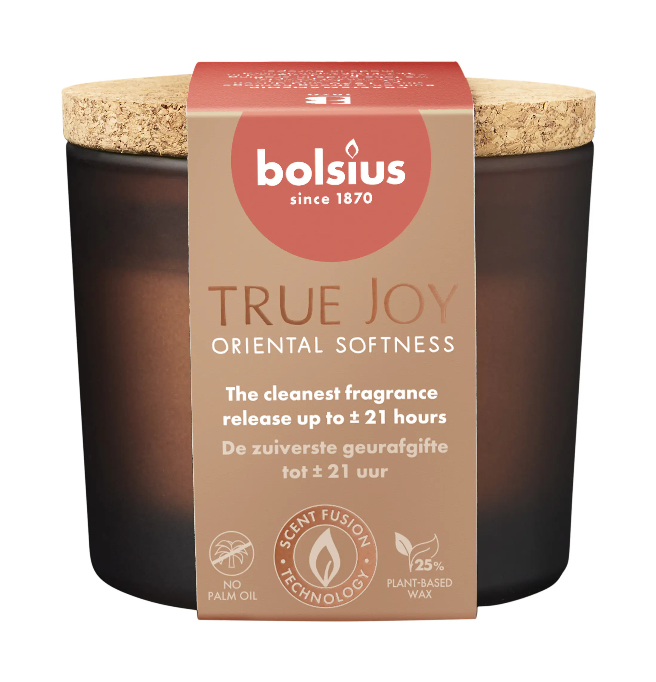 Bolsius Duftkerze True Joy Oriental Softness 8 cm im Glas mit Korkdeckel