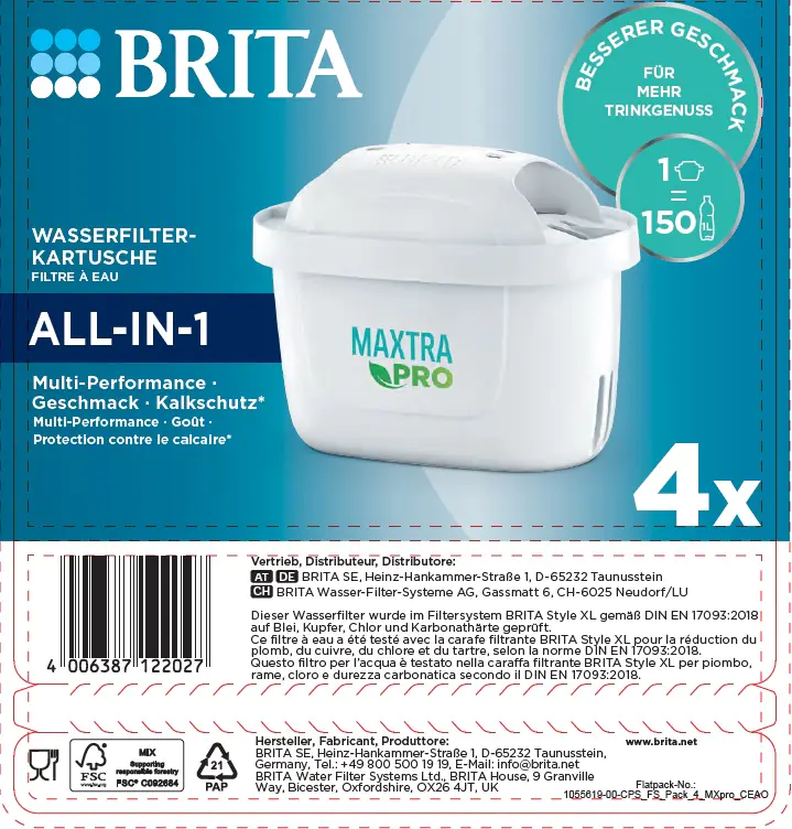 Brita Wasserfilterkartusche MAXTRA PRO All-IN-1, 4er-Pack
