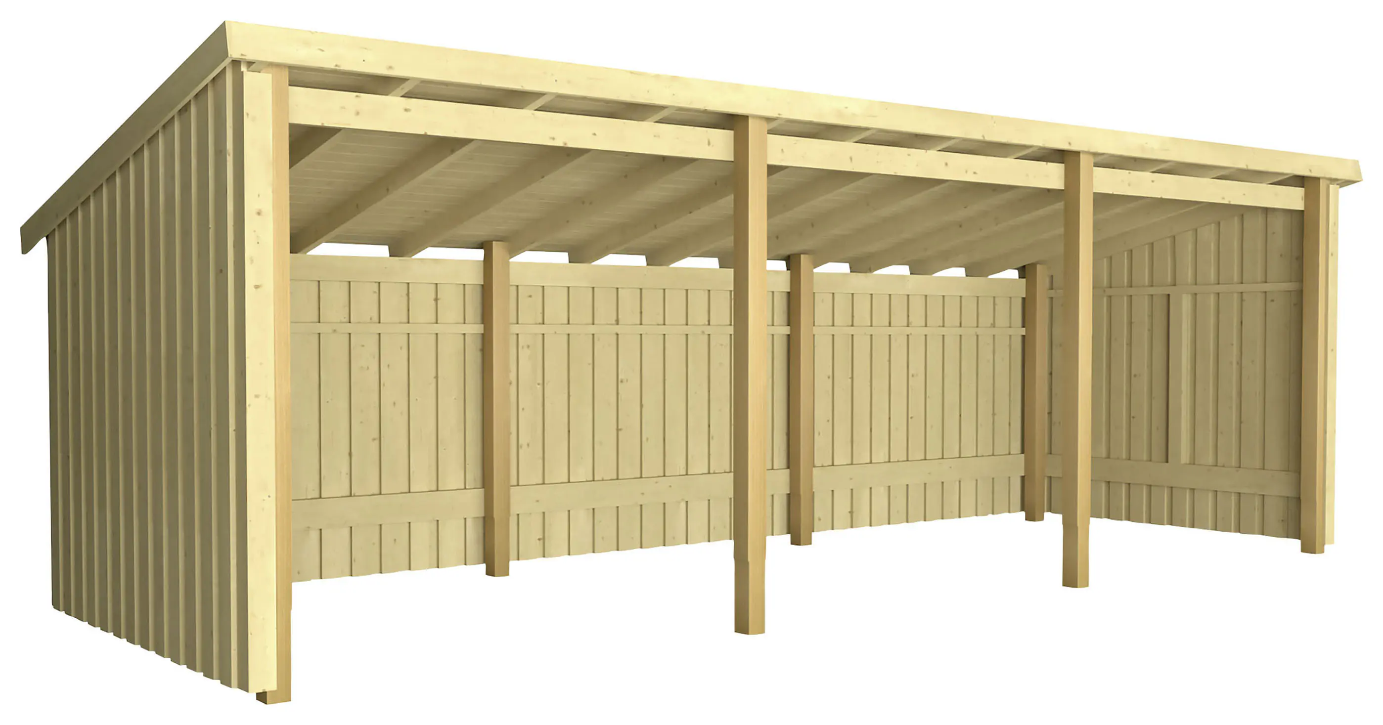 Plus Gartenhaus Nordic Multi 619 x 208 cm natur offen mit Dachpappe