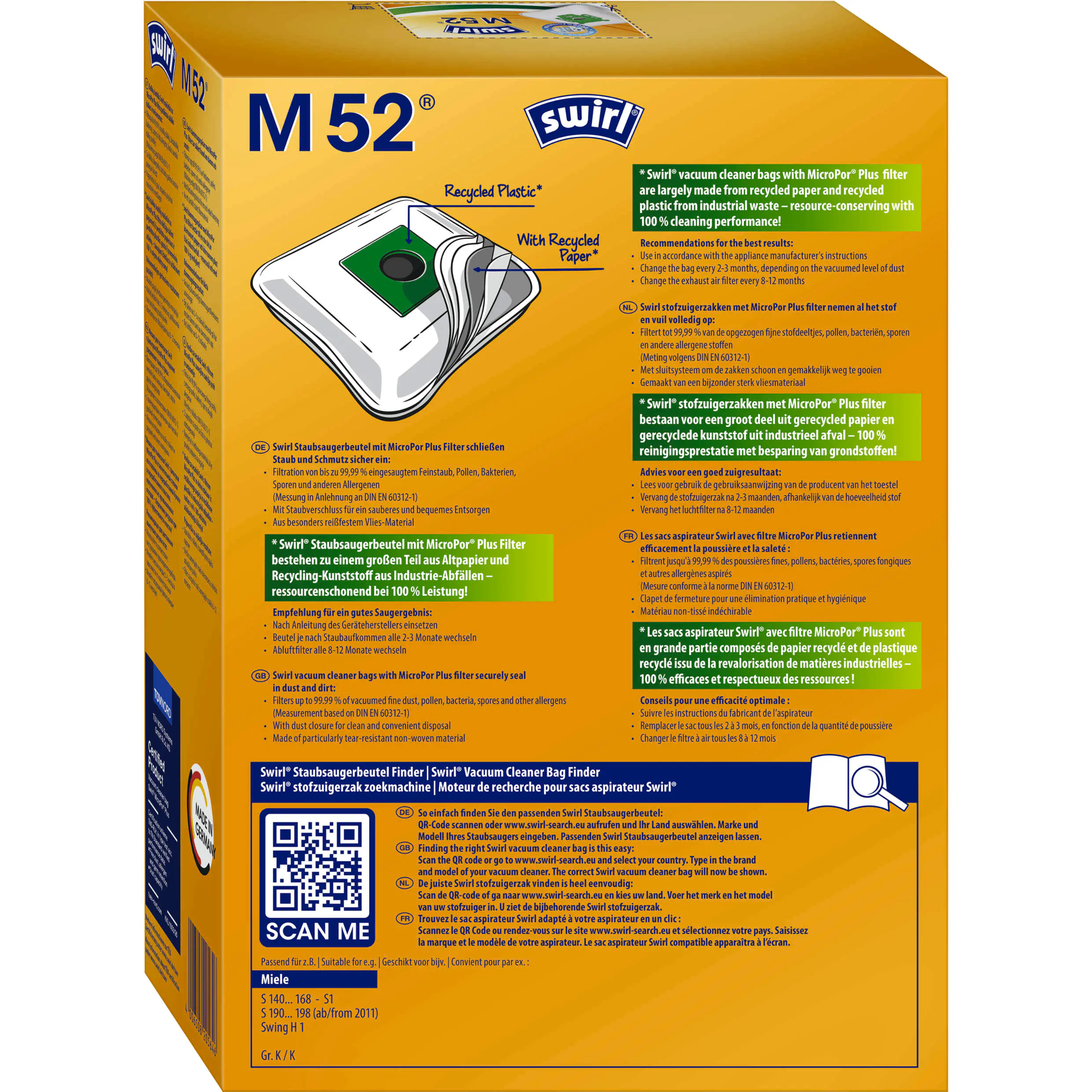 Swirl M 52 EcoPor Staubsaugerbeutel 4 Staubbeutel + 1 Filter