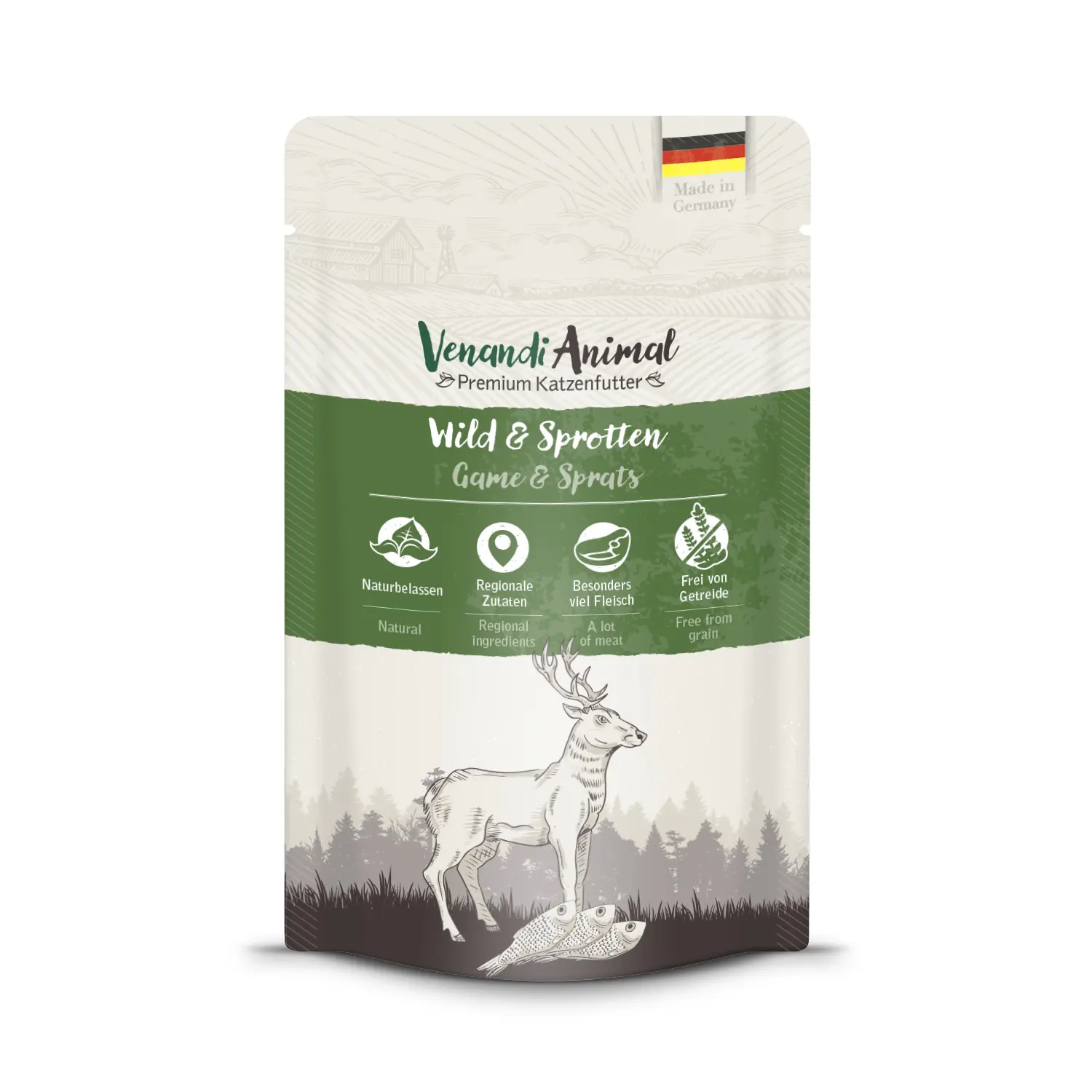 Venandi Katzennassfutter Adult getreidefrei 125 g Wild & Sprotten 