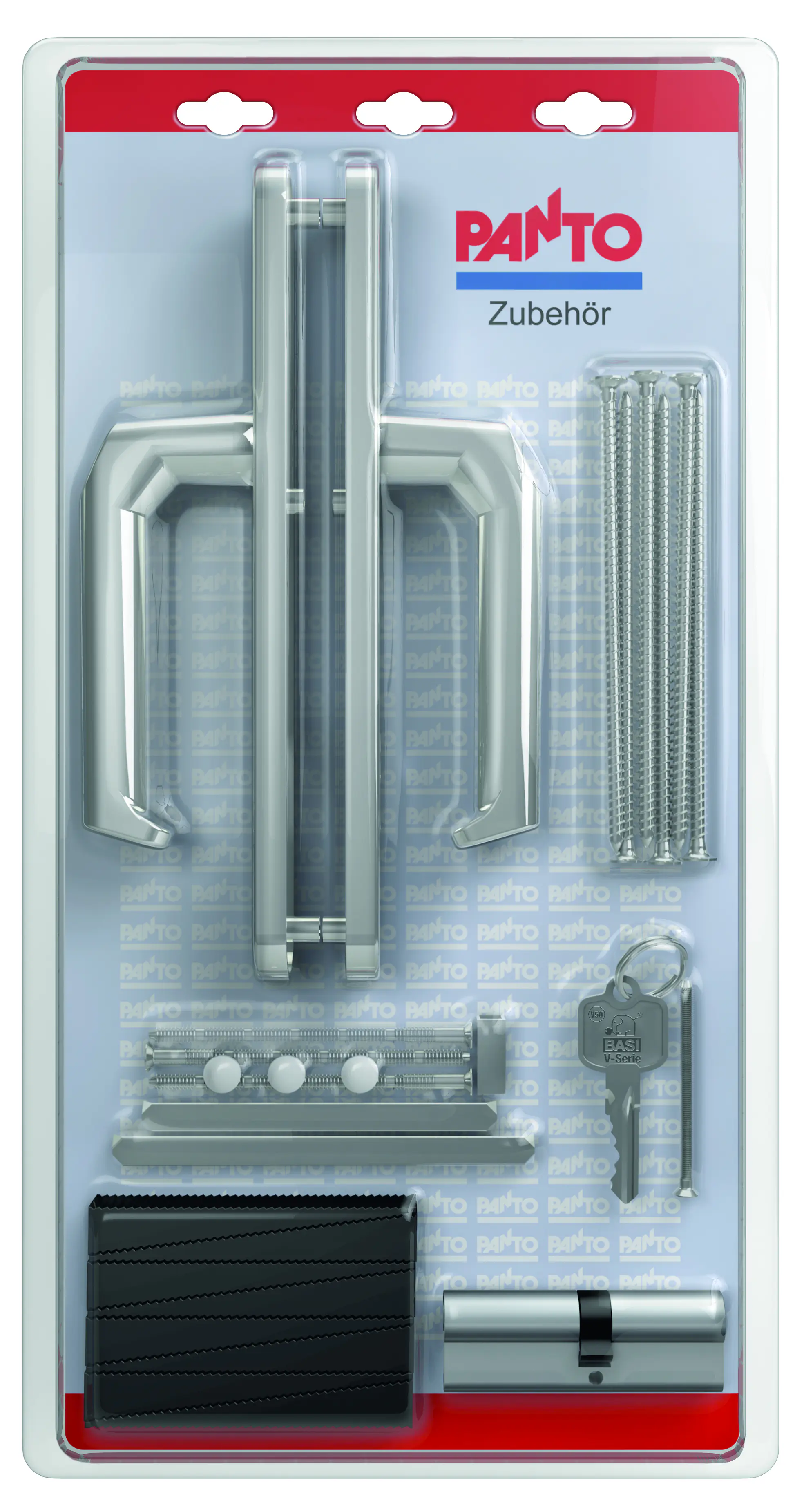 Panto Drückergarnitur Aluminium 72/8 mm inkl. Zylinder und Montageset Panto Drückergarnitur Aluminium 72/8 mm inkl. Zylinder und Montageset