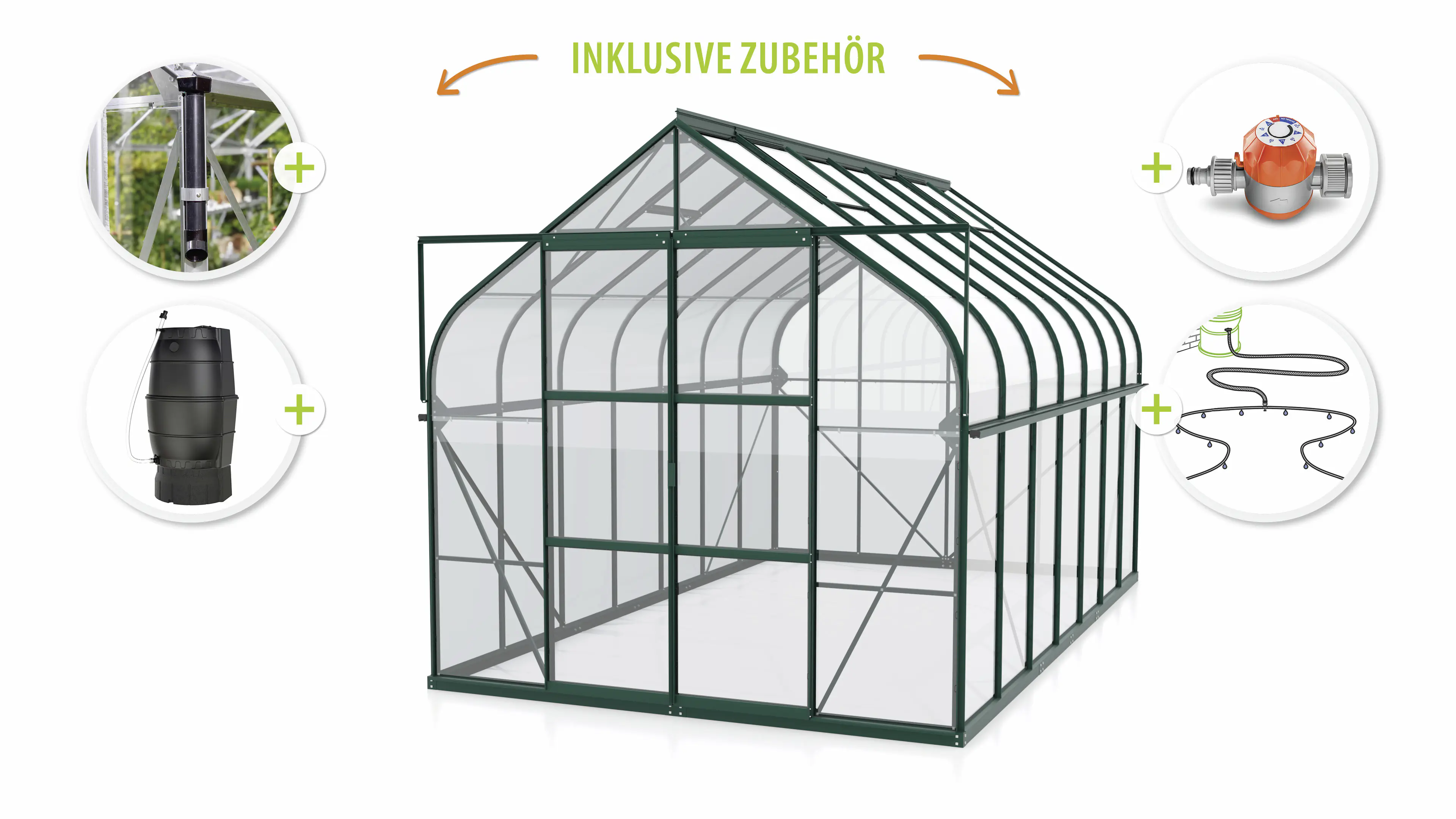 Vitavia Gewächshaus-Set-Set Dione 11500 ESG 3 mm smaragd 254 x 441 cm