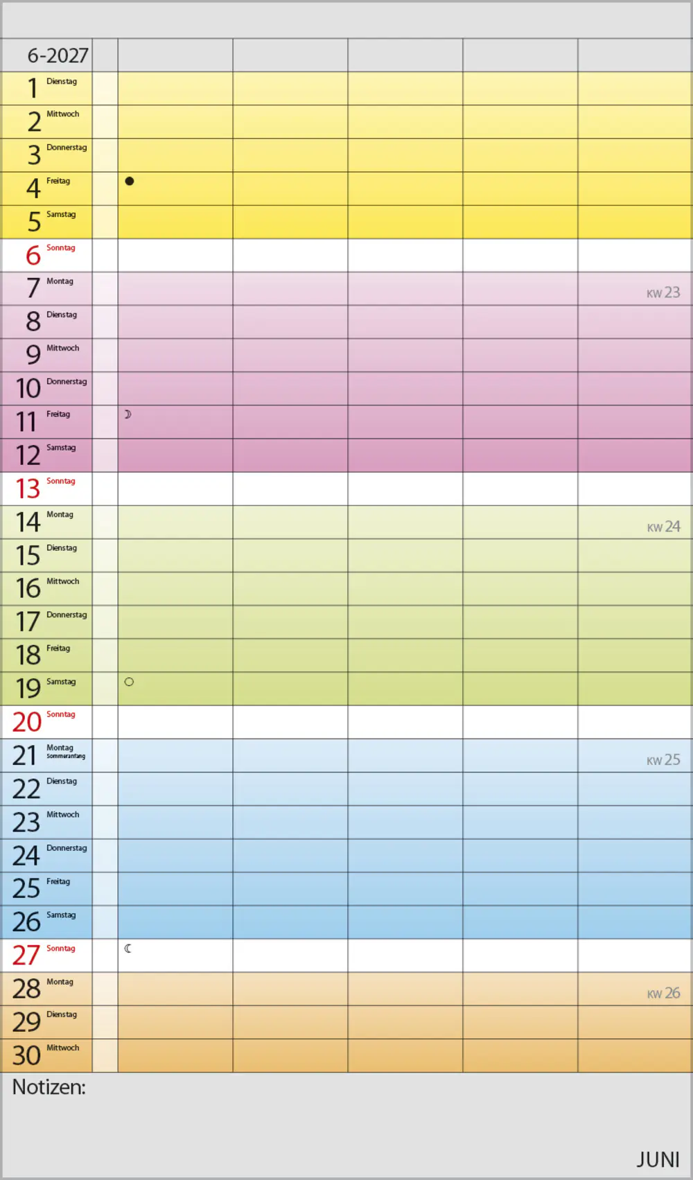 Korsch Kalender Familienplaner 2027 Farbenspiel 27 x 46 cm