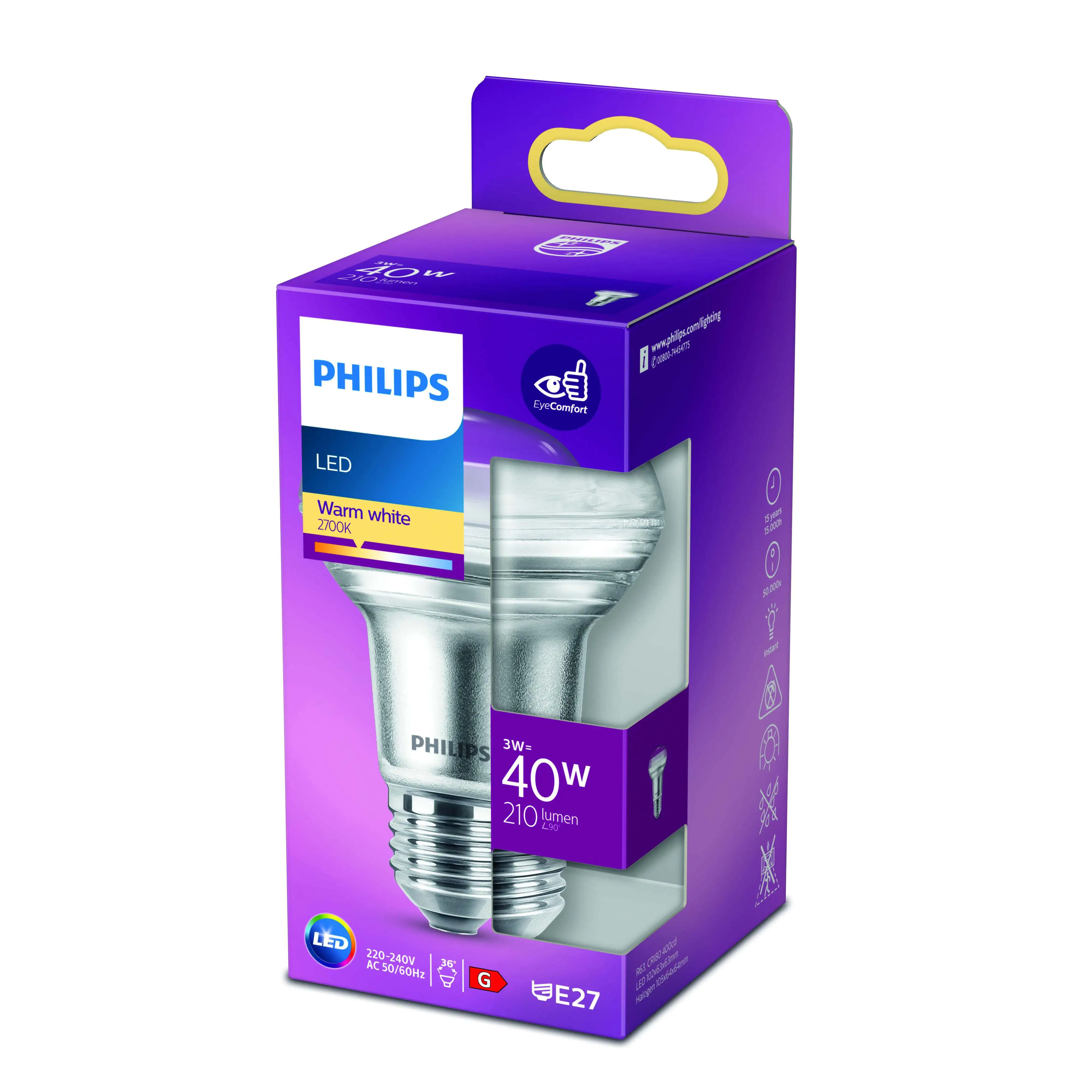 Philips LED-Leuchtmittel Spot R63 E27 3W warmweiß