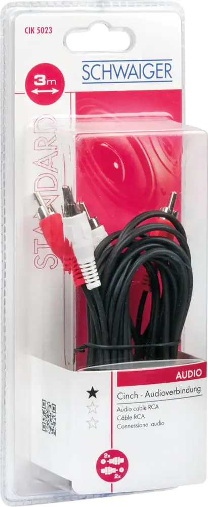 Schwaiger Audio Anschlusskabel CIK5023 533 Cinch schwarz, 3m, 2x Cinch Stecker / 2x Cinch Stecker Schwaiger Audio Anschlusskabel CIK5023 533 Cinch schwarz, 3m, 2x Cinch Stecker / 2x Cinch Stecker