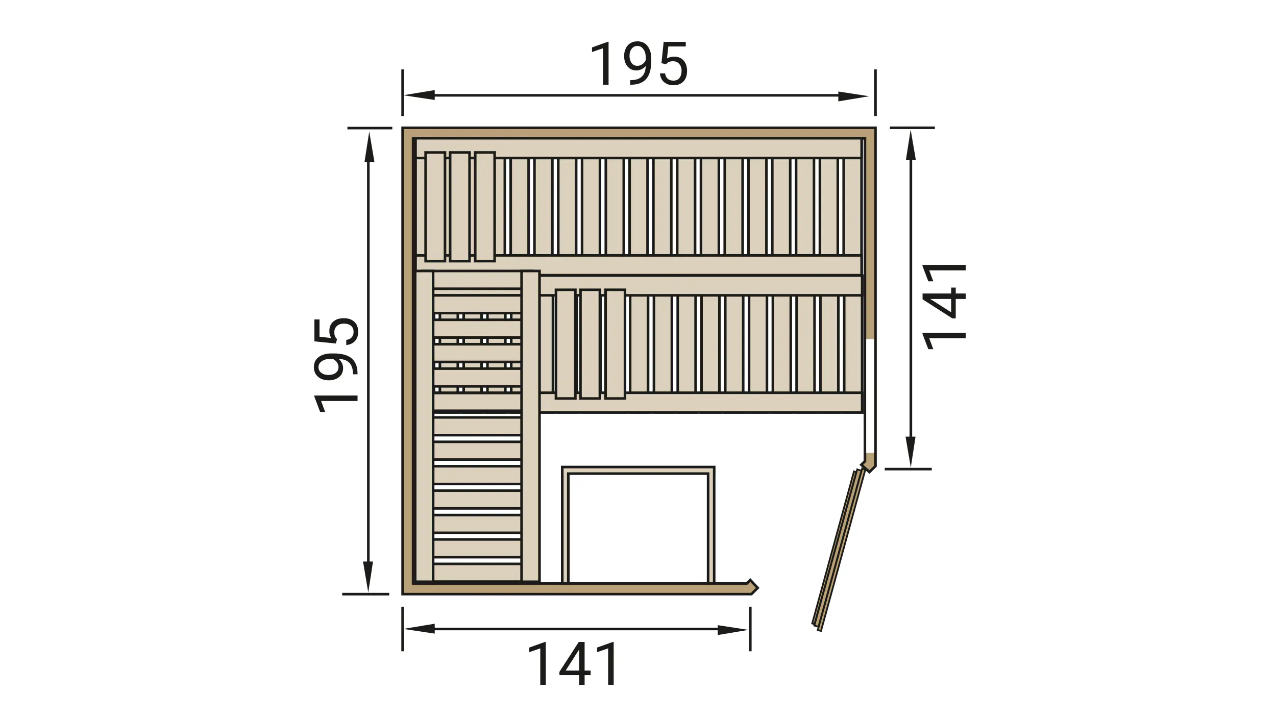 Weka Massivholzsauna Cubilis 2 Eck mit Glastür und Fenster