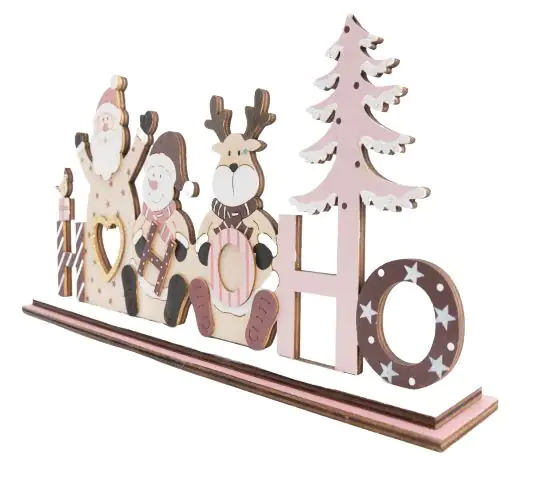 TrendLine Weihnachtsaufsteller Holz HoHoHo 33 x 18 cm beige-rosa