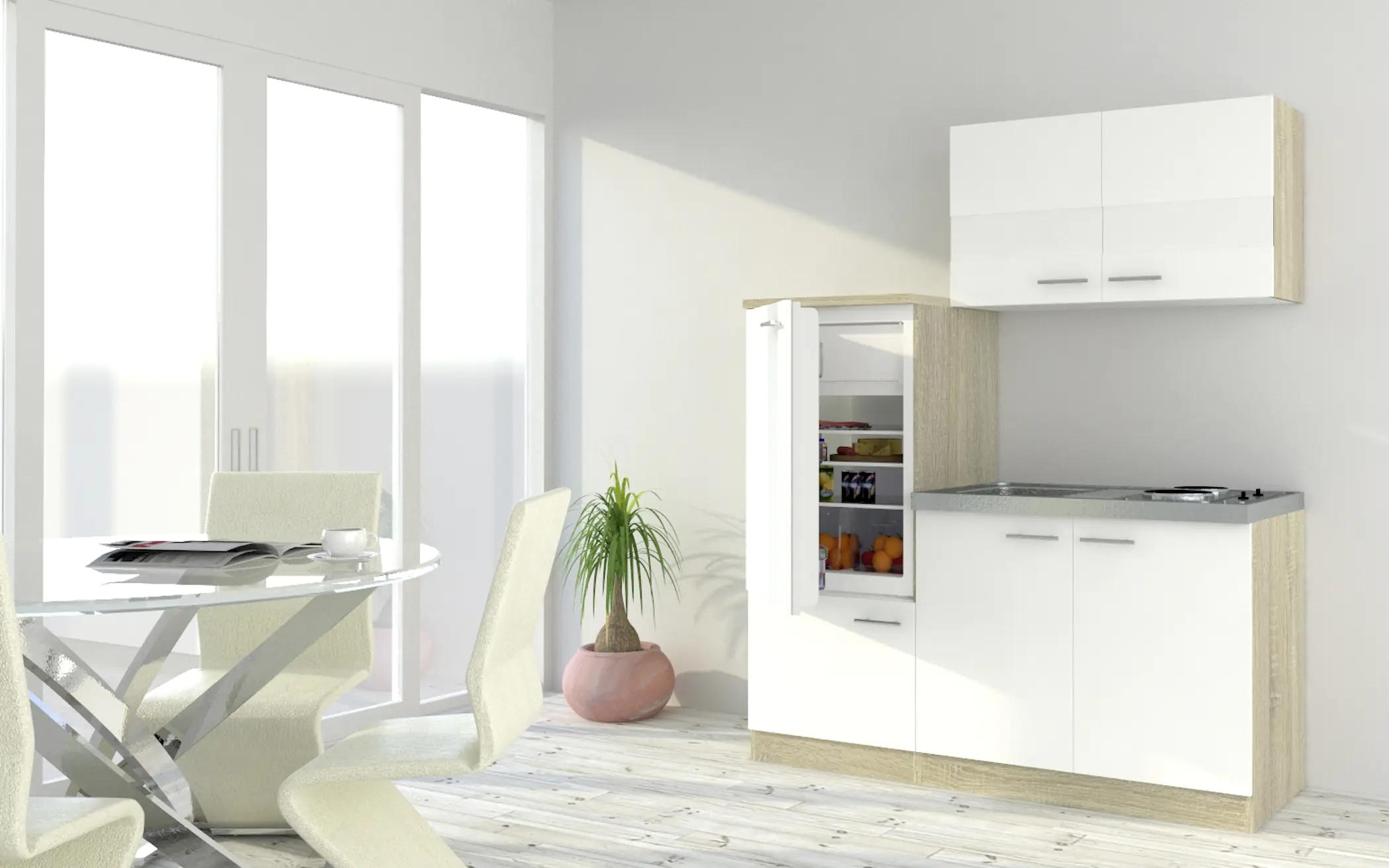 Respekta Economy Küchenblock 160 cm weiß, Eiche Sonoma, KB160ESW