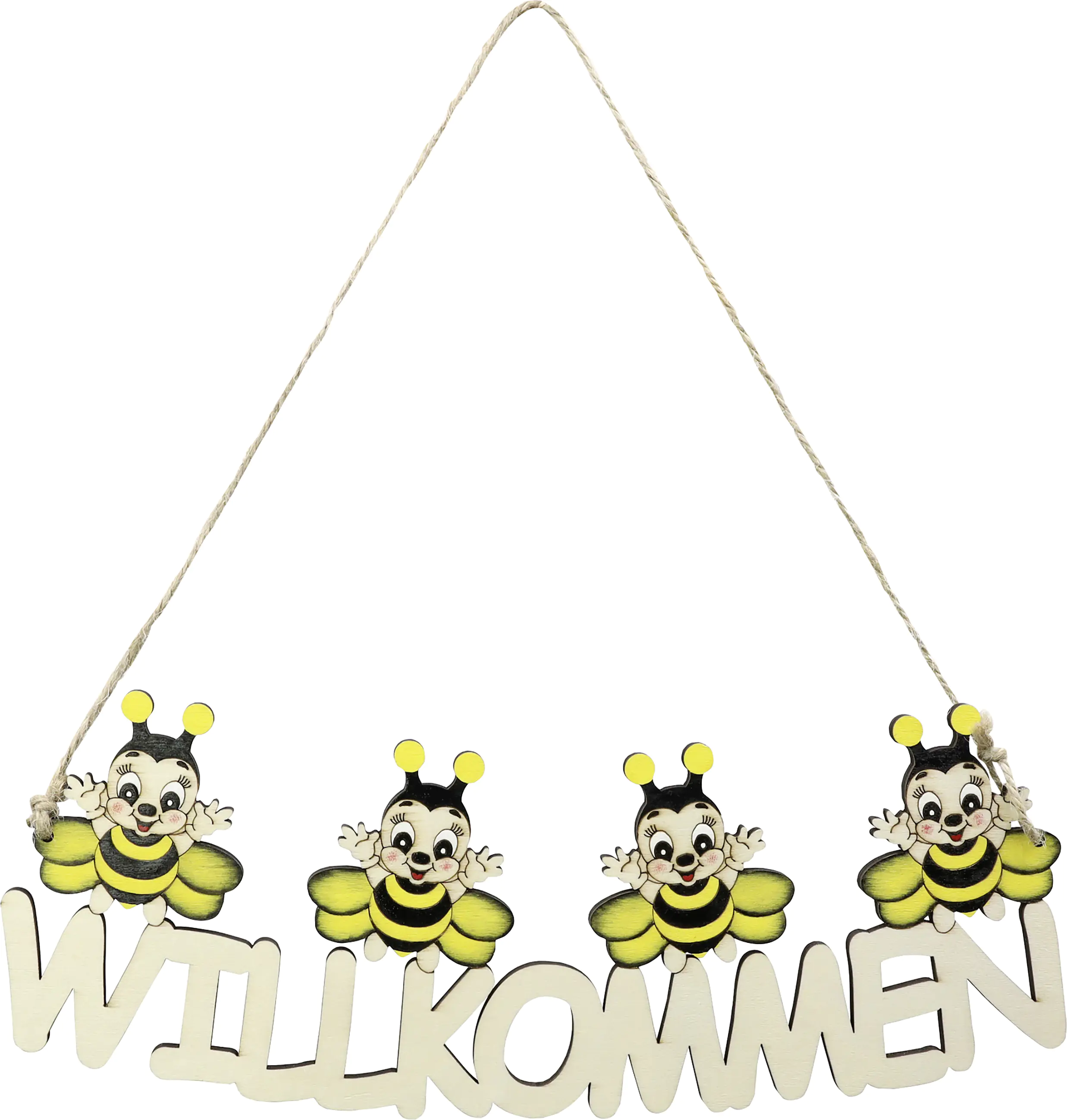 Türschild Wilkommen mit Bienen 30 x 12 cm natur schwarz gelb