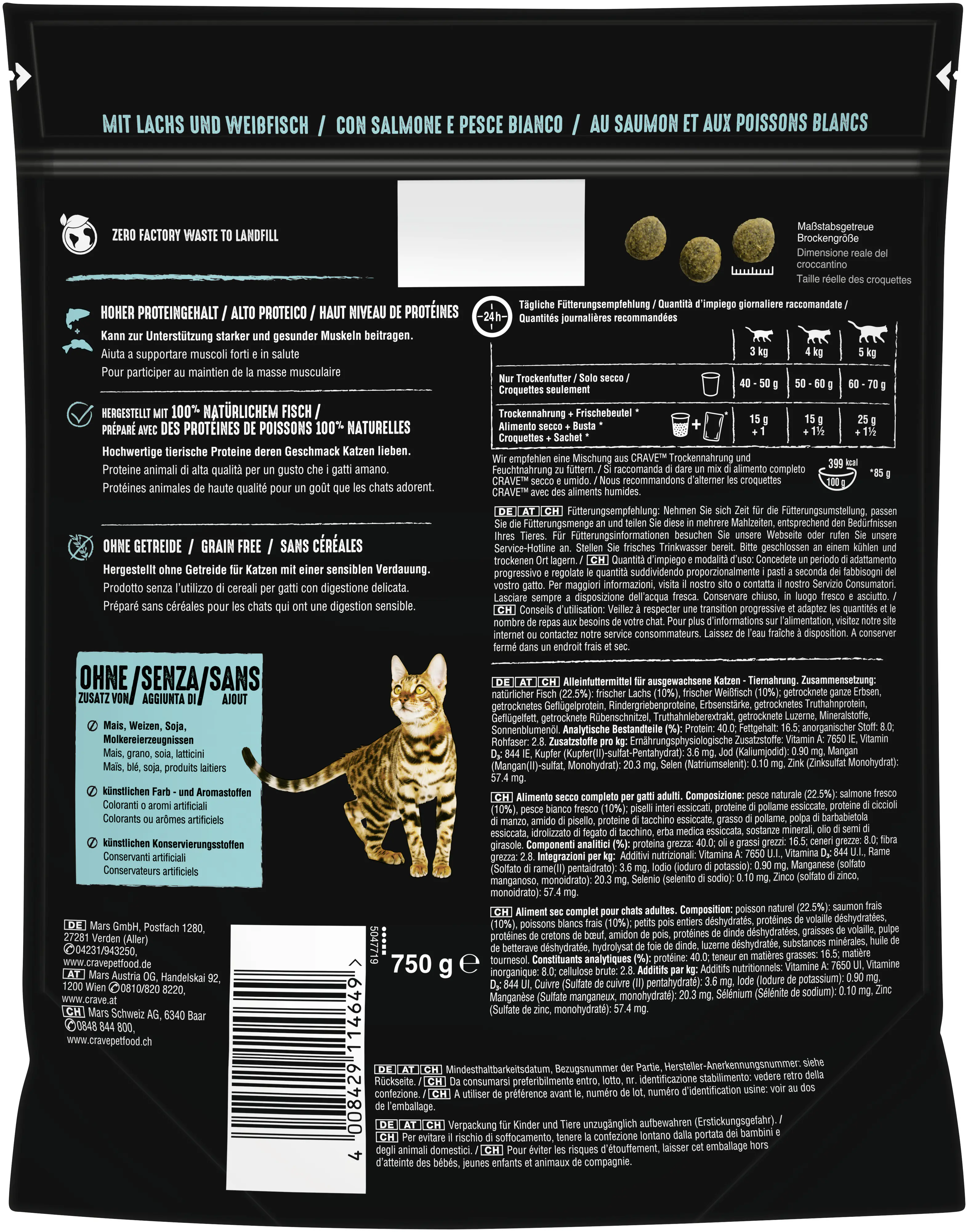 Crave Adult mit Lachs und Weissfisch Katzenfutter 750 g