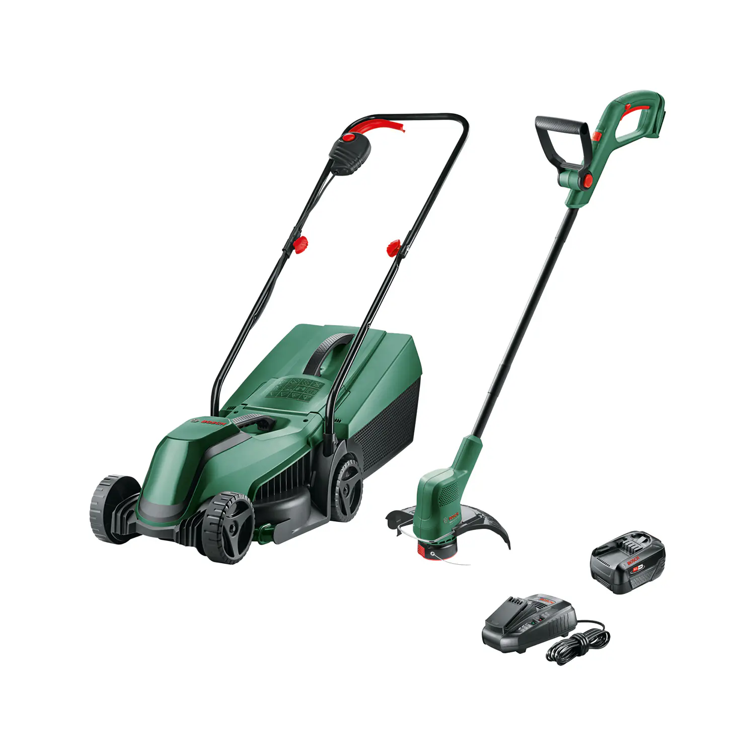 Bosch Akku-Rasenmäher-Set EasyMower 18 V inkl. Akku-Rasentrimmer EasyGrassCut 18 V + Akku & Ladegerät