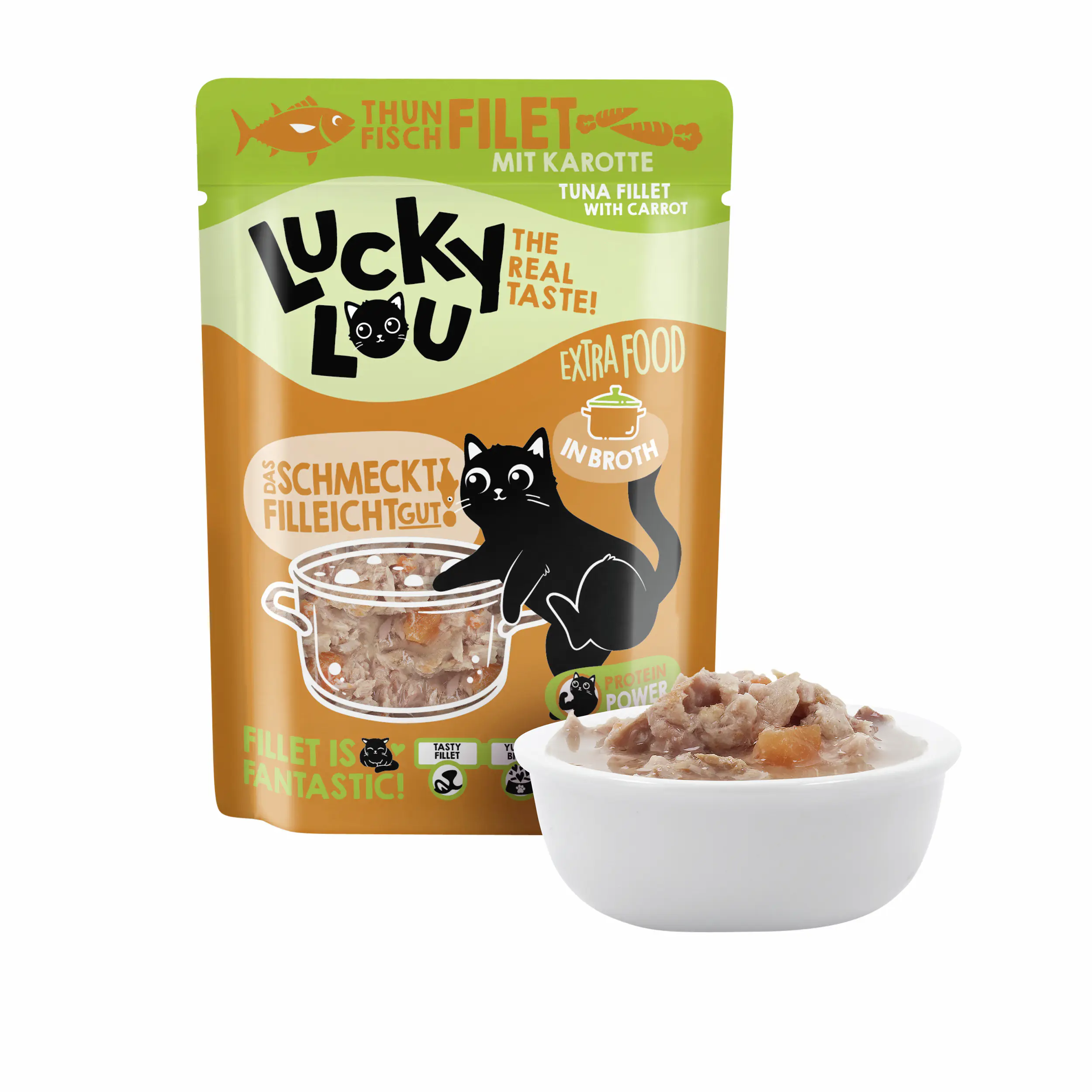 Lucky Lou Extrafood Katzennassfutter Adult getreidefrei 70 g Thunfisch & Karotte in Sud