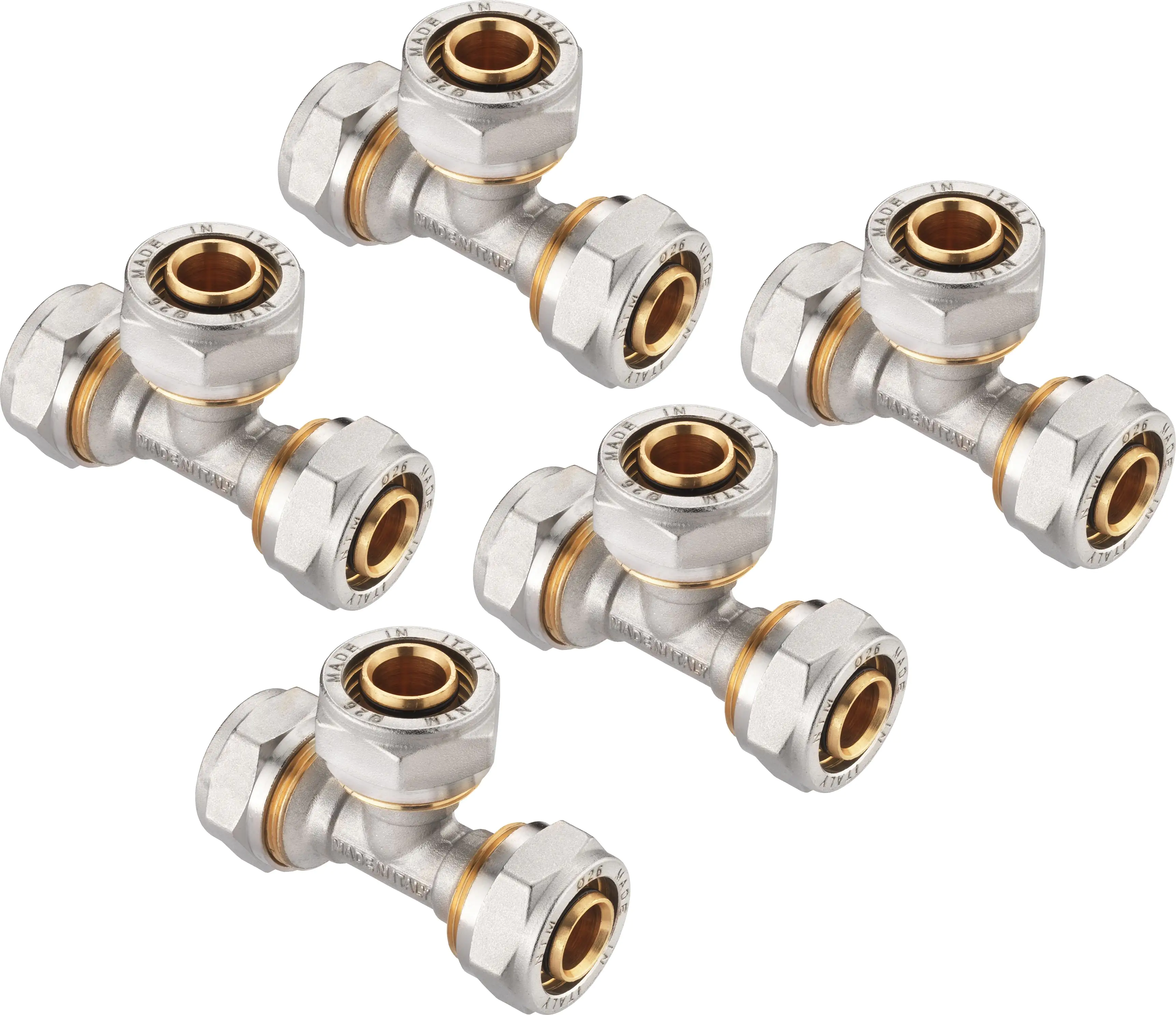 Cornat Schraub-T-Stück komplett ø 16 mm Messing vernickelt 5er-Pack