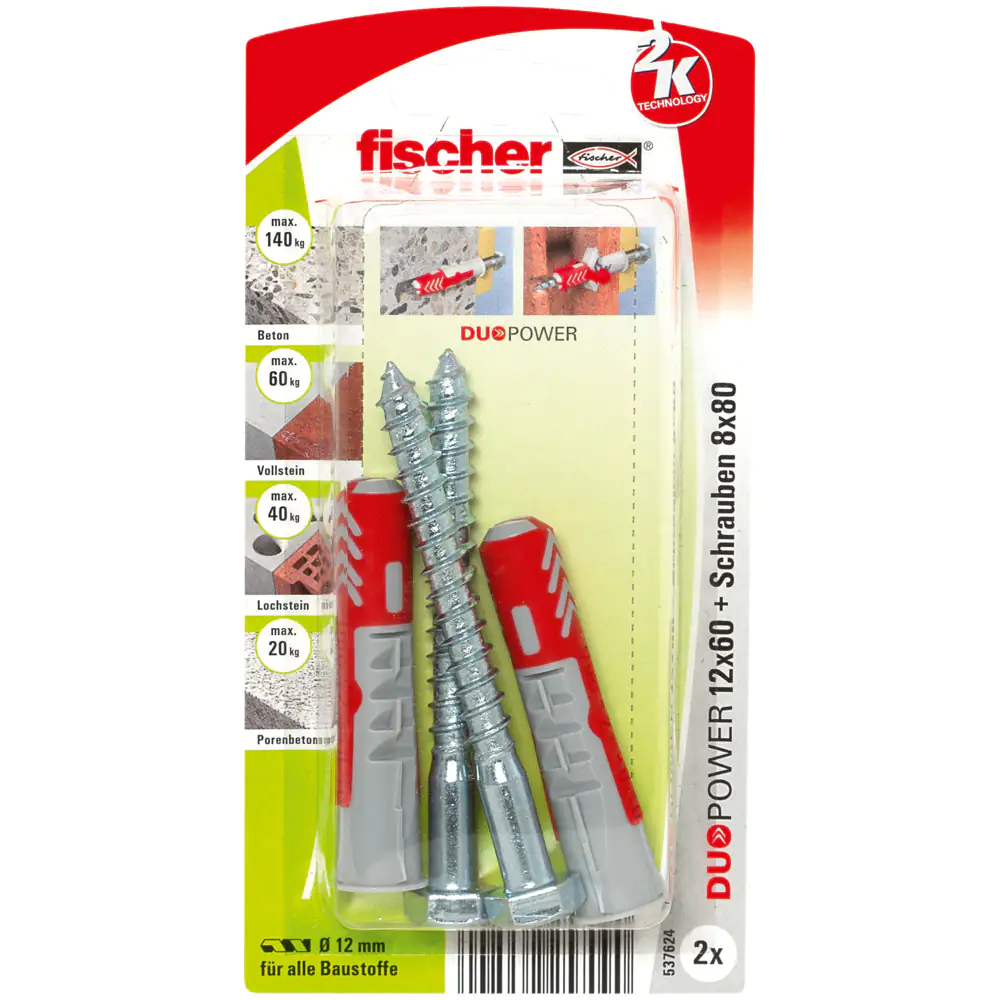 Fischer Dübel-Set Duopower 12.0 x 60 mm - 2 Stück
