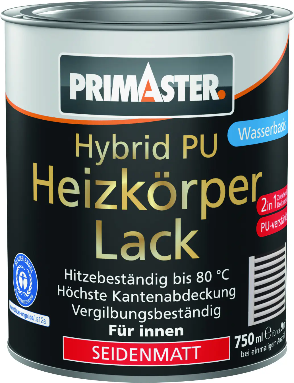 Primaster Hybrid PU-Heizkörperlack weiß seidenmatt 750 ml Primaster Hybrid PU-Heizkörperlack weiß seidenmatt 750 ml