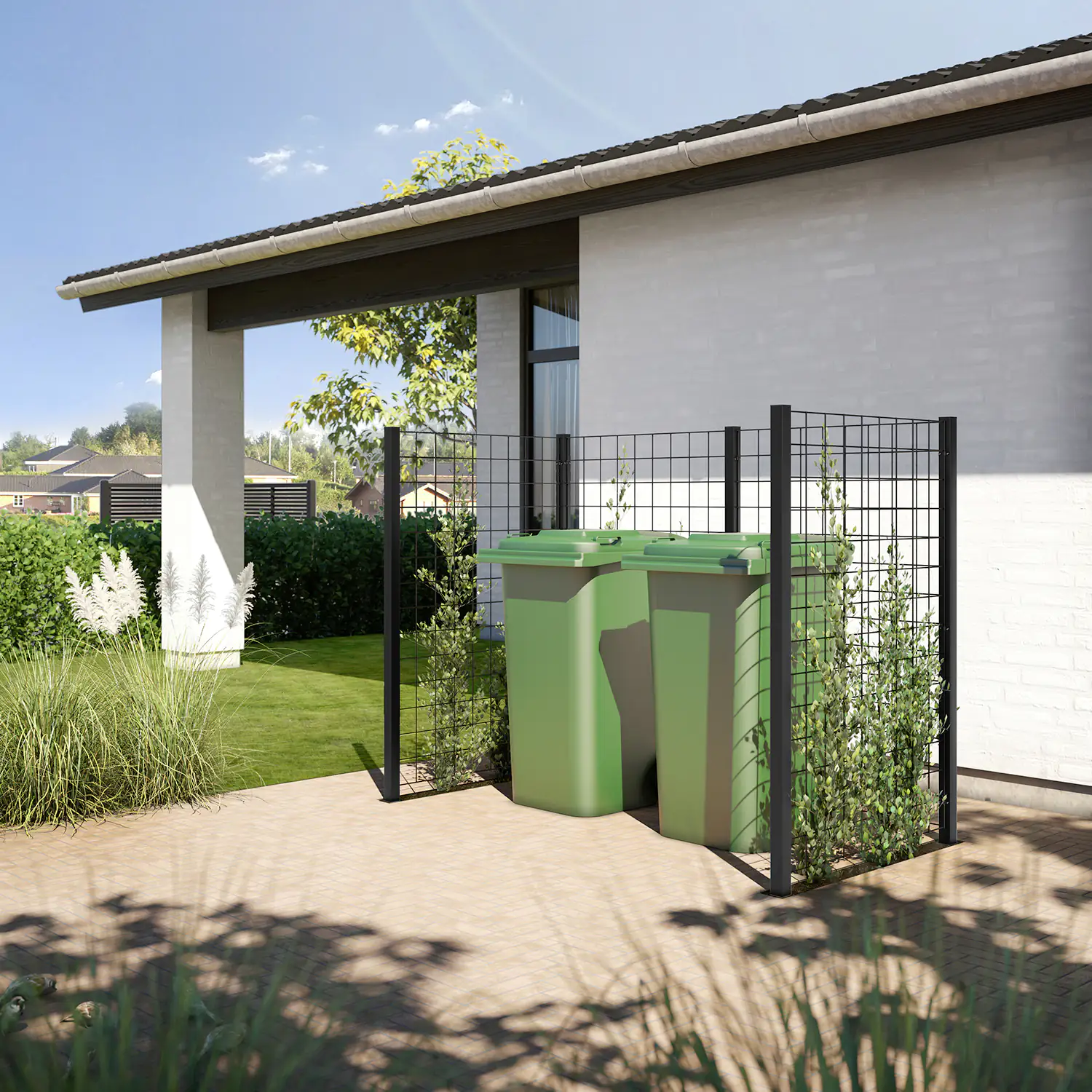 Plus Mülltonnenabtrennung Stahlspalier RAL 9005 Schwarz Plus Mülltonnenabtrennung Stahlspalier RAL 9005 Schwarz