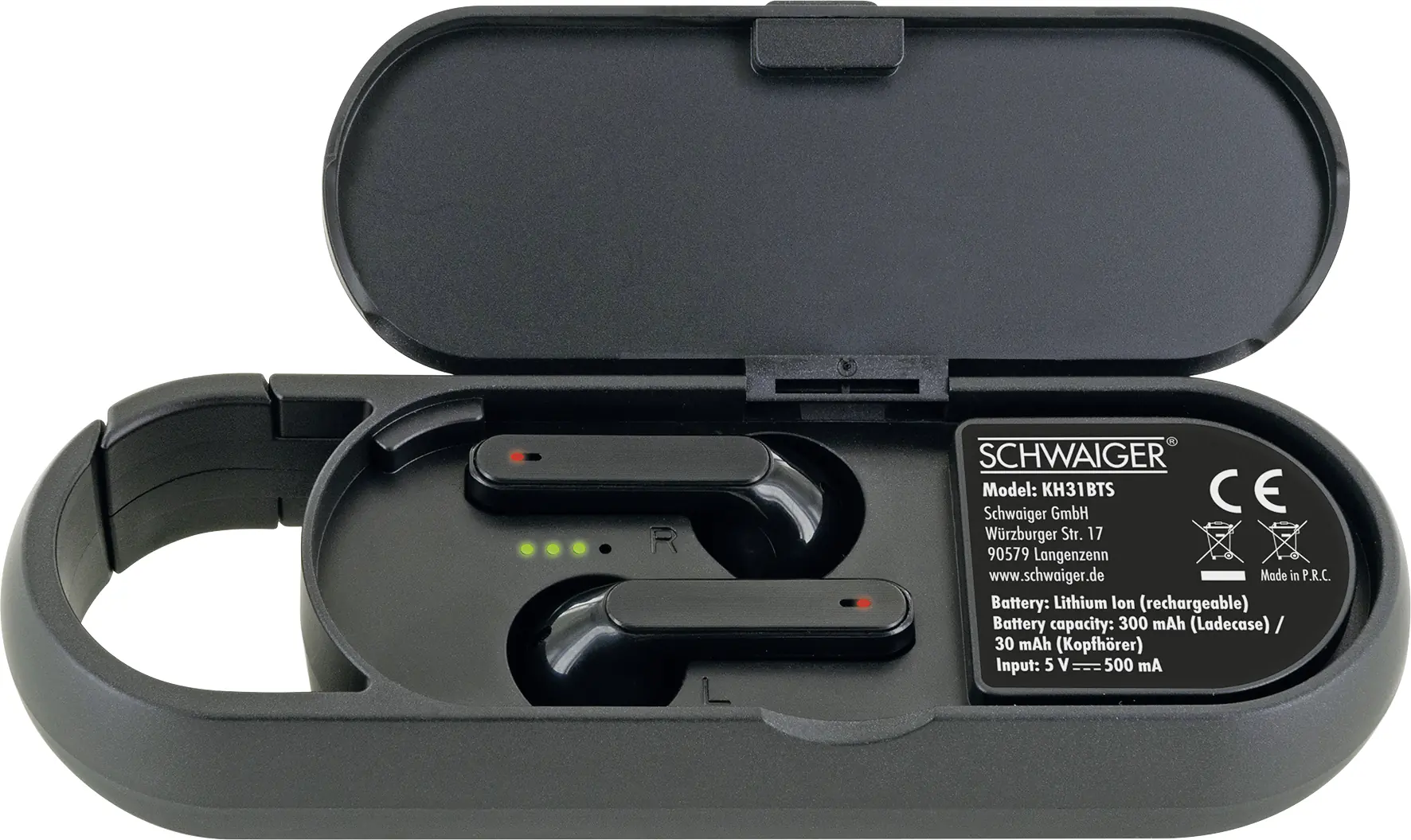 Schwaiger TWS Kopfhörer Bluetooth Ladeschale, USB Type C, schwarz