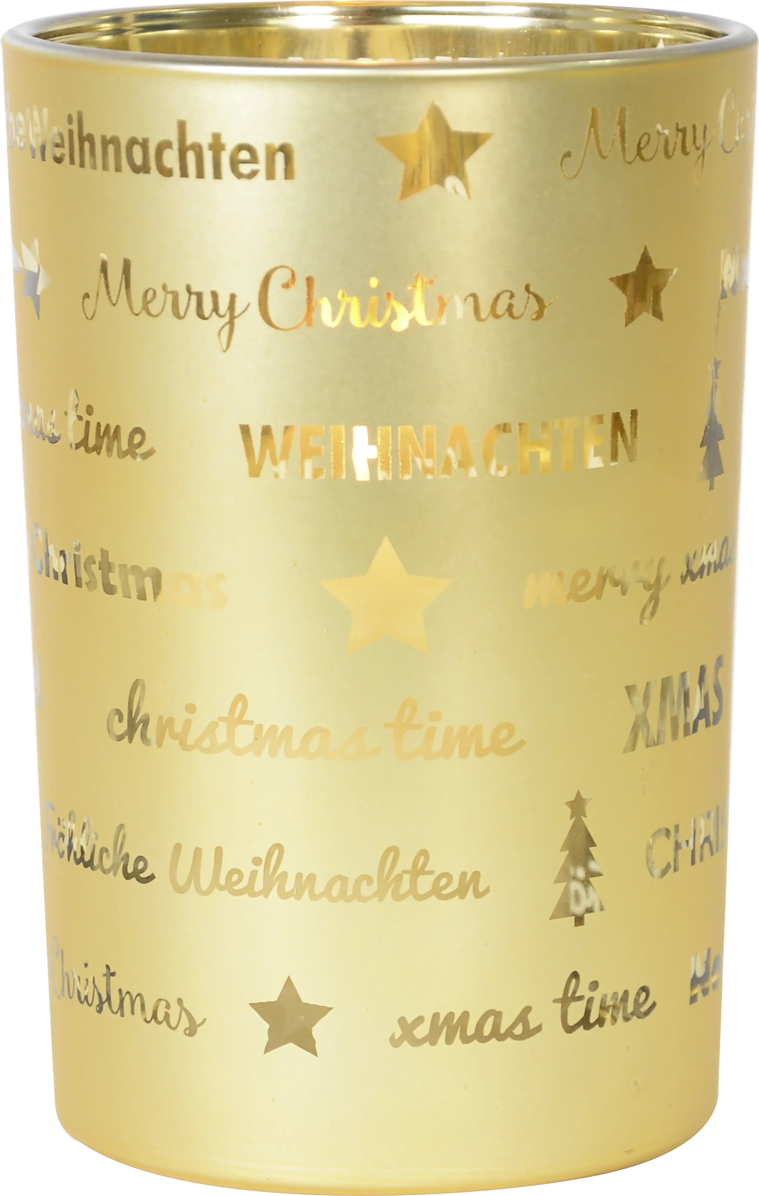 Riffelmacher Windlicht gold mit Schriften 12 x 18 cm, Glas Riffelmacher Windlicht gold mit Schriften 12 x 18 cm, Glas