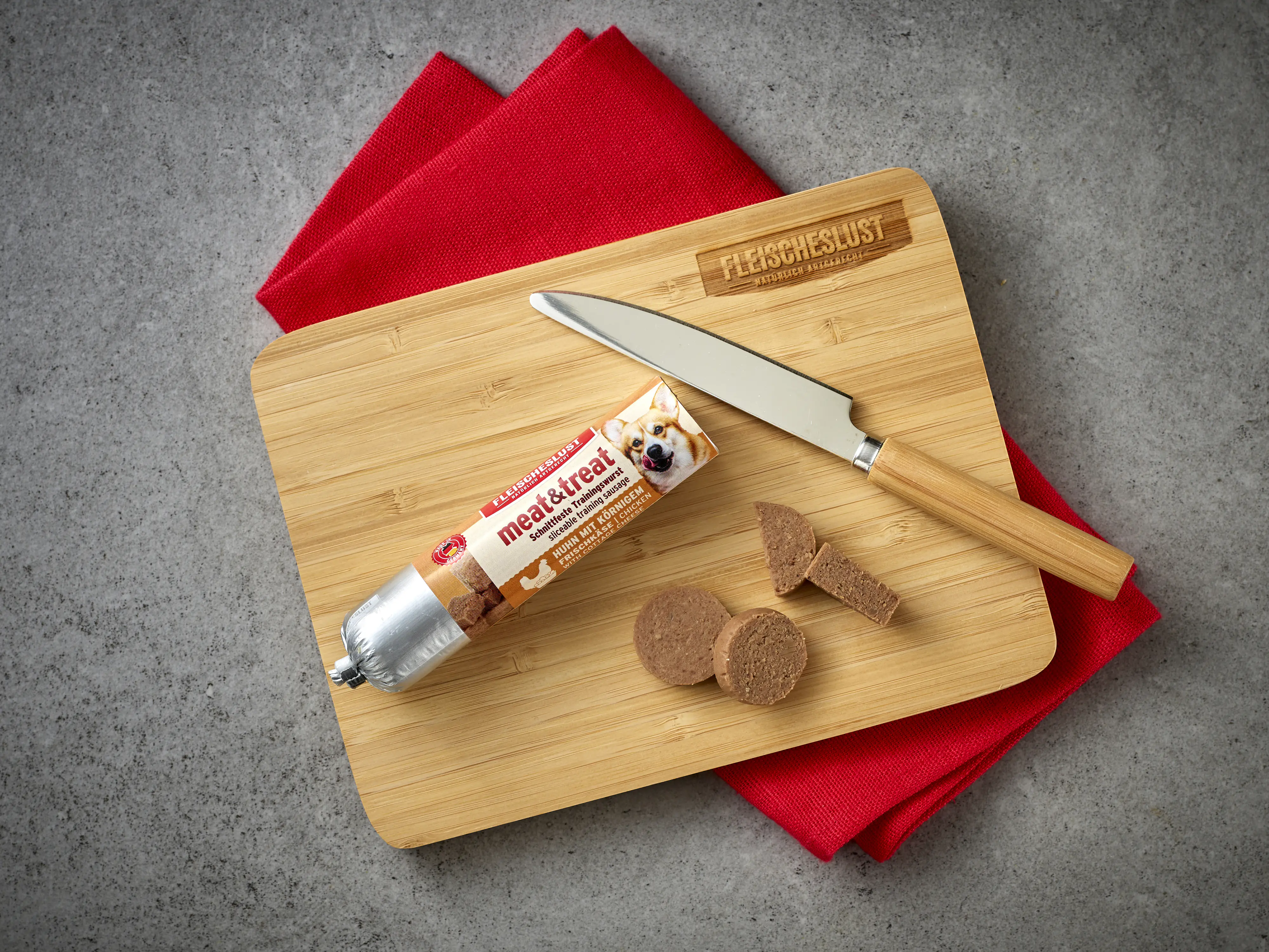 Fleischeslust meat&treat Hundesnack ohne Zucker 80 g Huhn mit körnigem Frischkäse