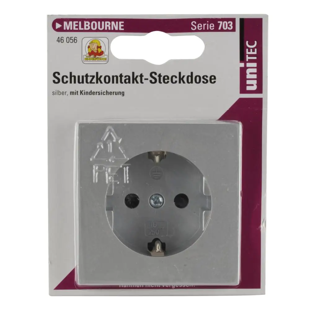 Unitec Steckdose mit Berührschutz silber, Serie Melbourne