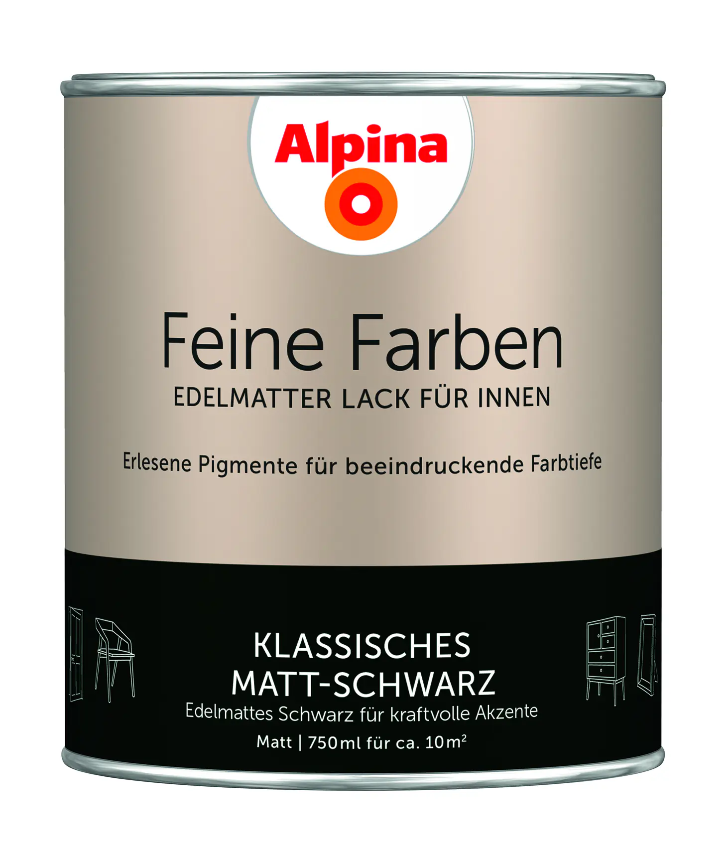 Alpina Feine Farben Lack Klassisches Matt-Schwarz 750 ml
