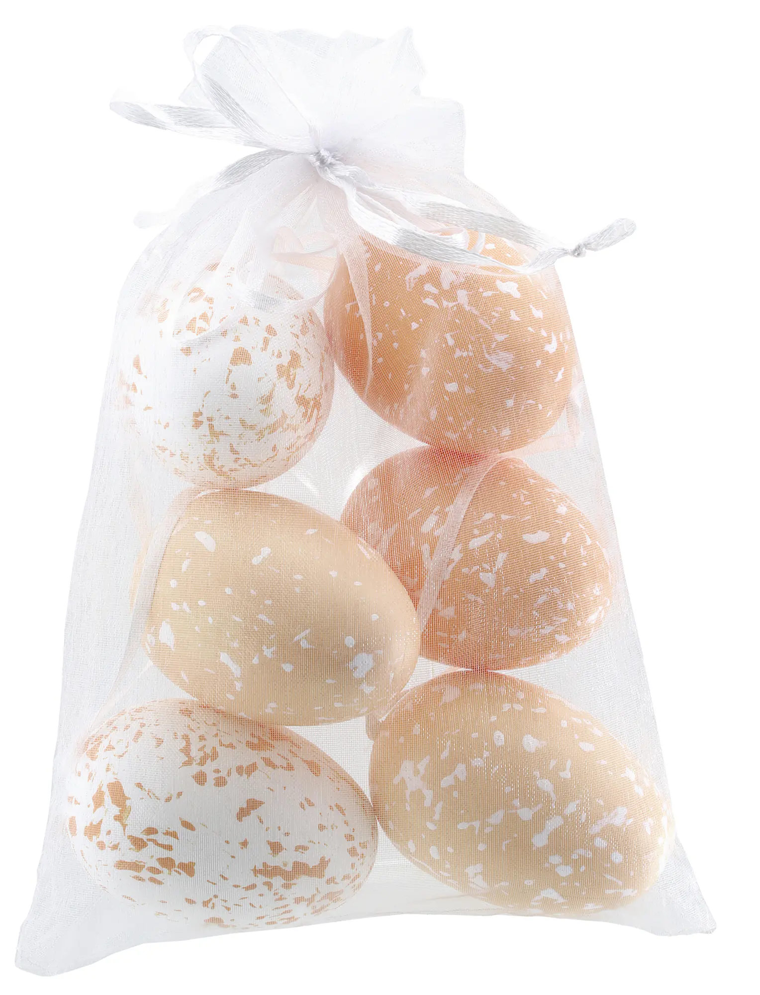 Osterdeko Eier zum Hängen im Organzabeutel 4 x 6 cm weiß-apricot-orange 6 Stück