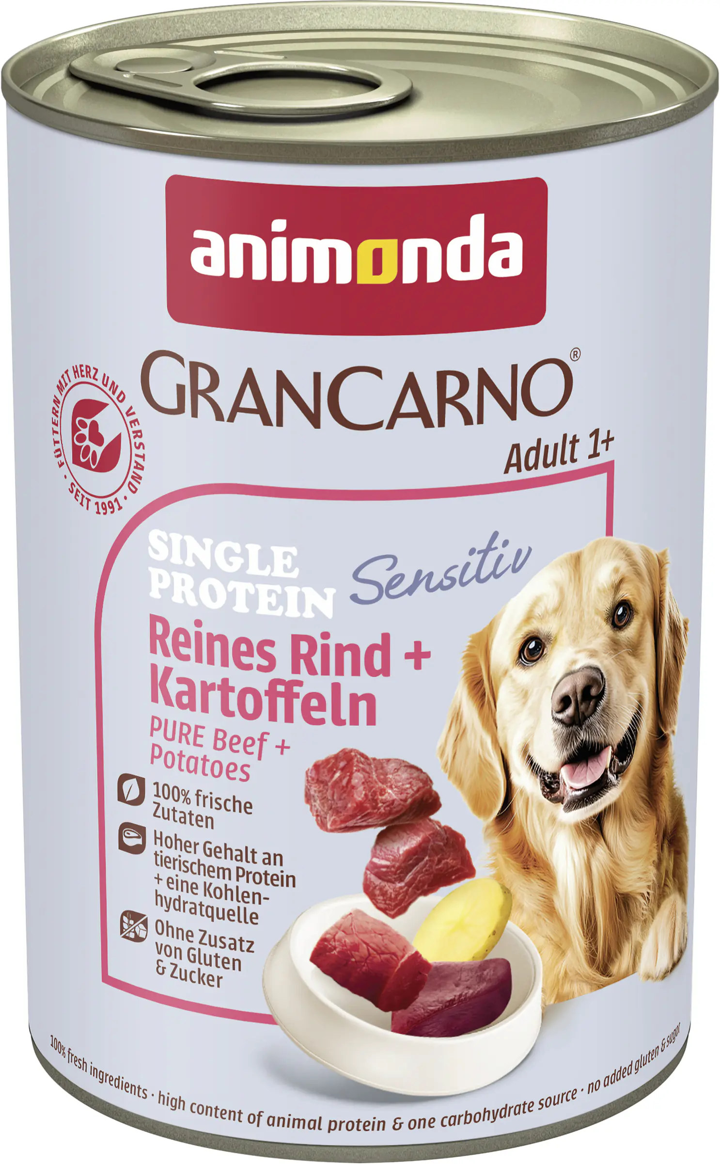 Animonda GranCarno Hundenassfutter Adult Sensitiv getreidefrei 400 g Rind & Kartoffeln