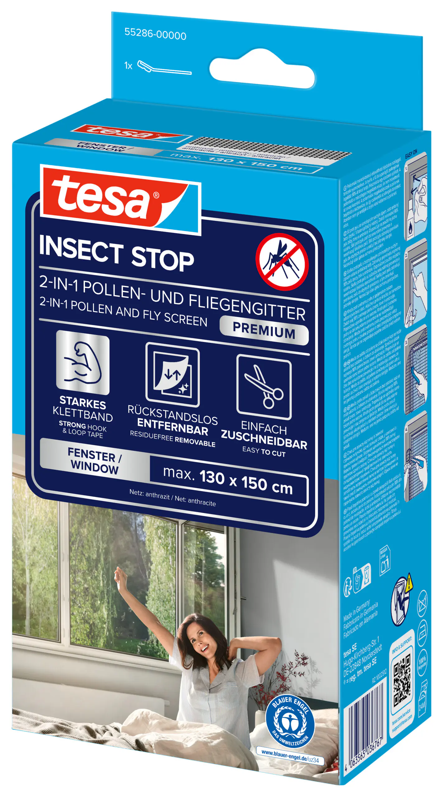 tesa Pollenschutzgitter 130 x 150 cm Anthrazit