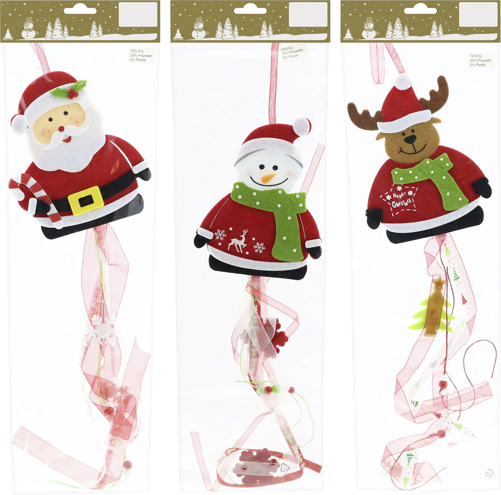 Dekohänger Weihnachten Filz 51 cm bunt 3-fach sortiert