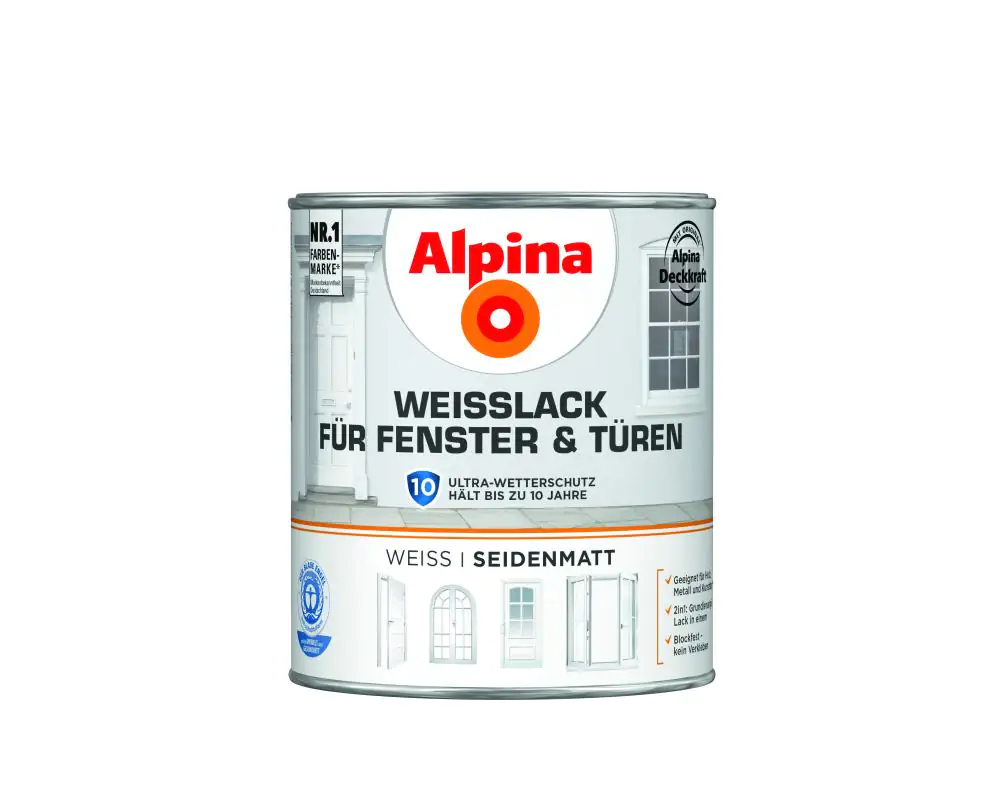 Alpina Weißlack für Fenster & Türen 2 L weiß seidenmatt Alpina Weißlack für Fenster & Türen 2 L weiß seidenmatt