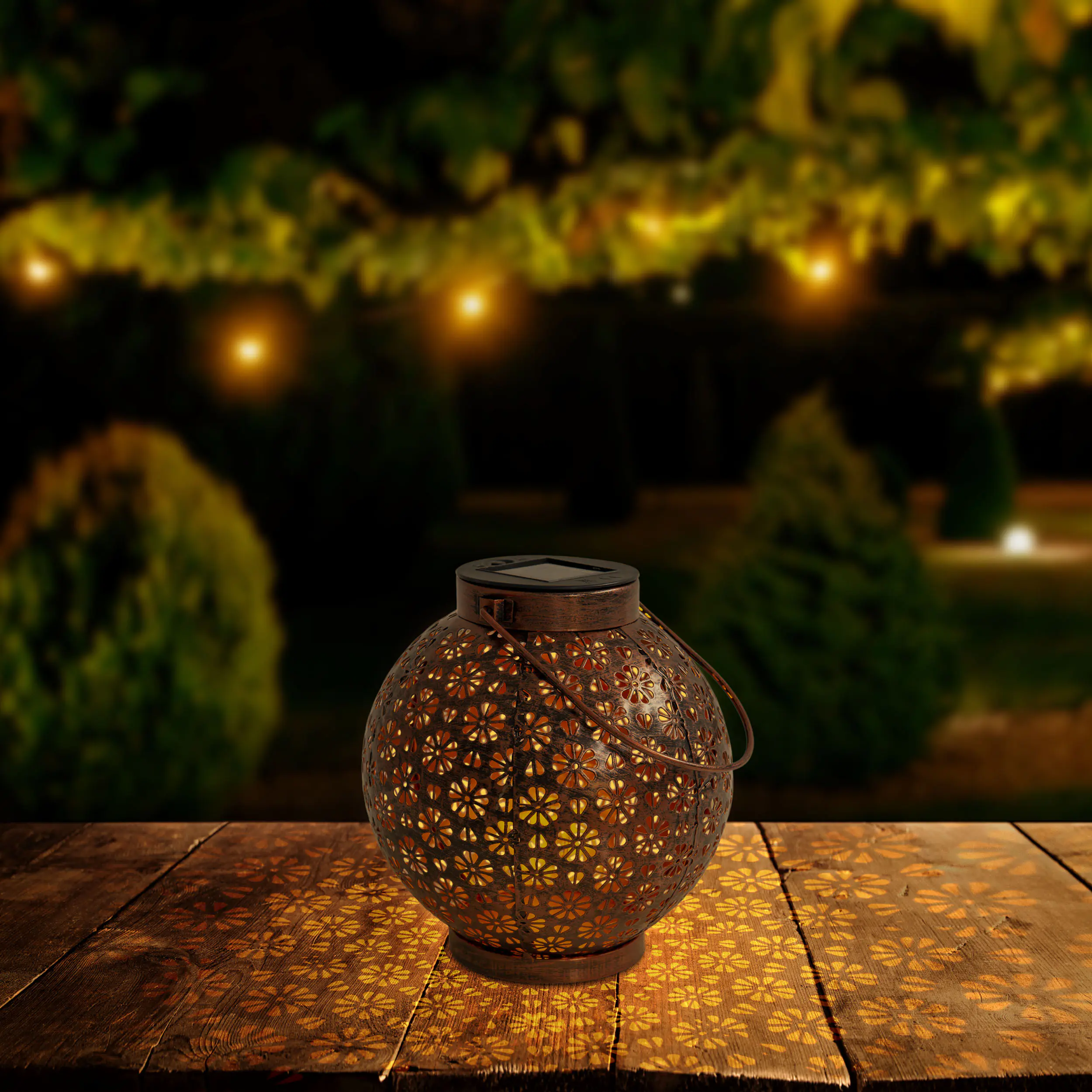 Näve Solar-Gartenleuchte LED mit Dämmerungssensor Blumenmuster 19 cm bronze