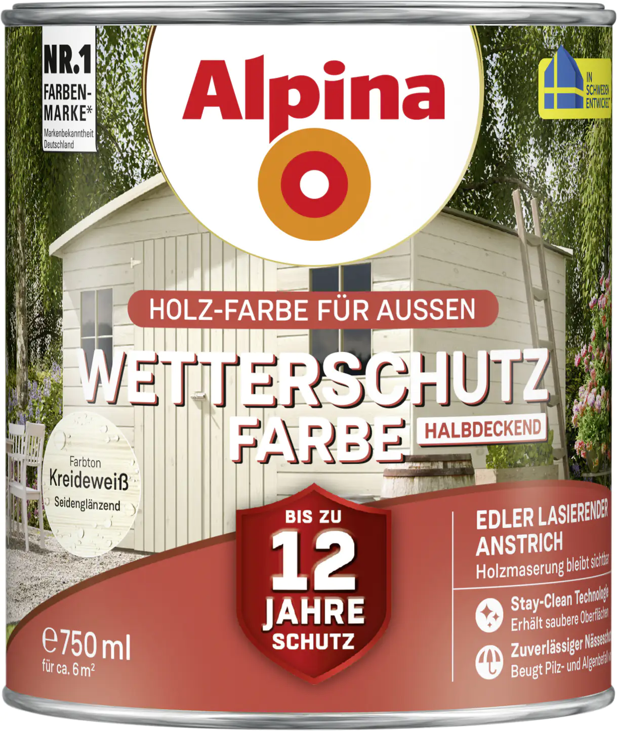 Alpina Wetterschutzfarbe halbdeckend 0,75 L kreideweiß Alpina Wetterschutzfarbe halbdeckend 0,75 L kreideweiß