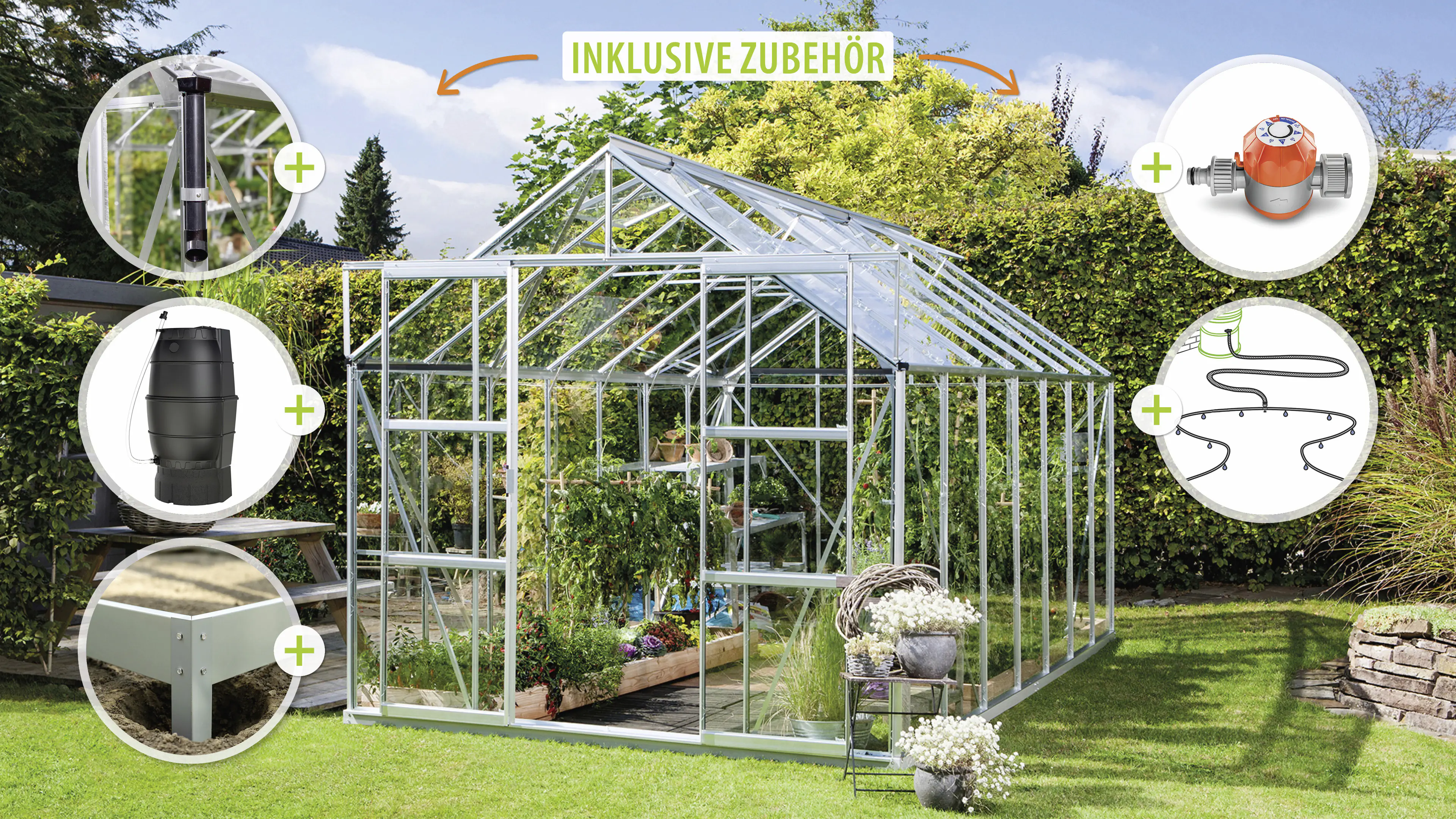 Vitavia Gewächshaus-Set Uranus 11500 ESG 3 mm alu 254 x 441 cm 