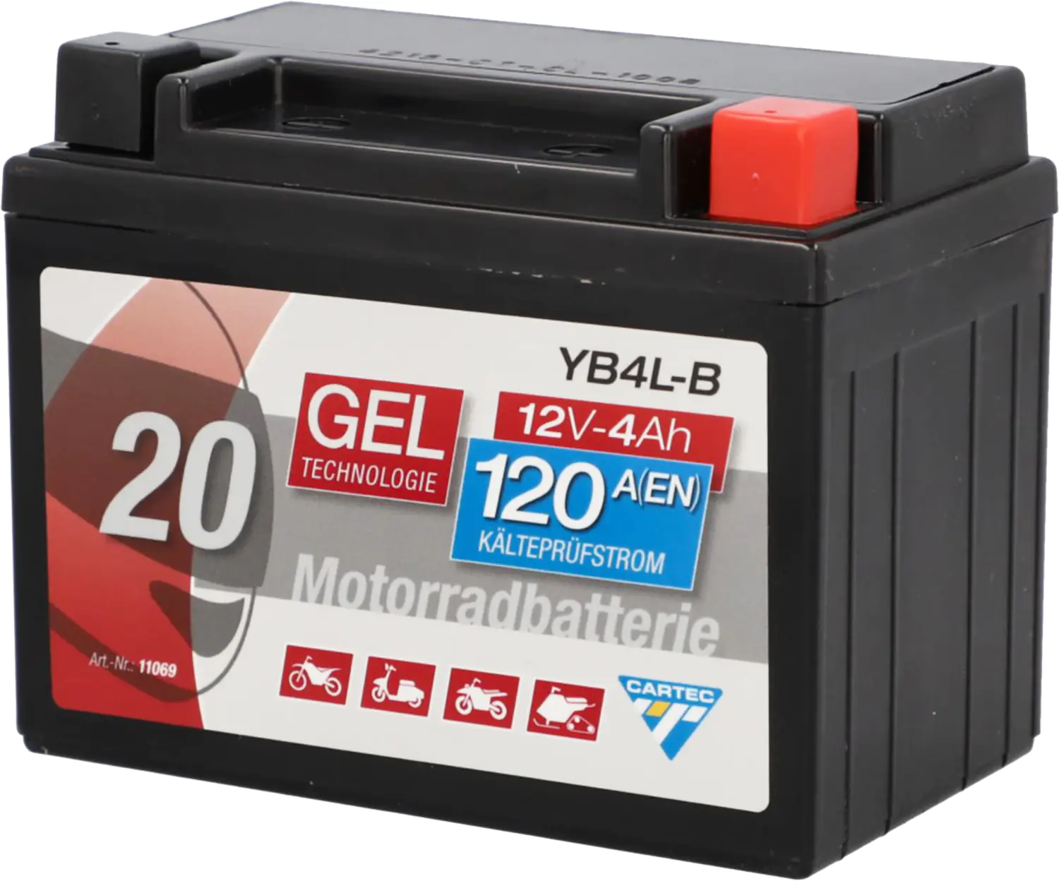 Cartec Gel Motorradbatterie YB4L-B 4Ah 120A