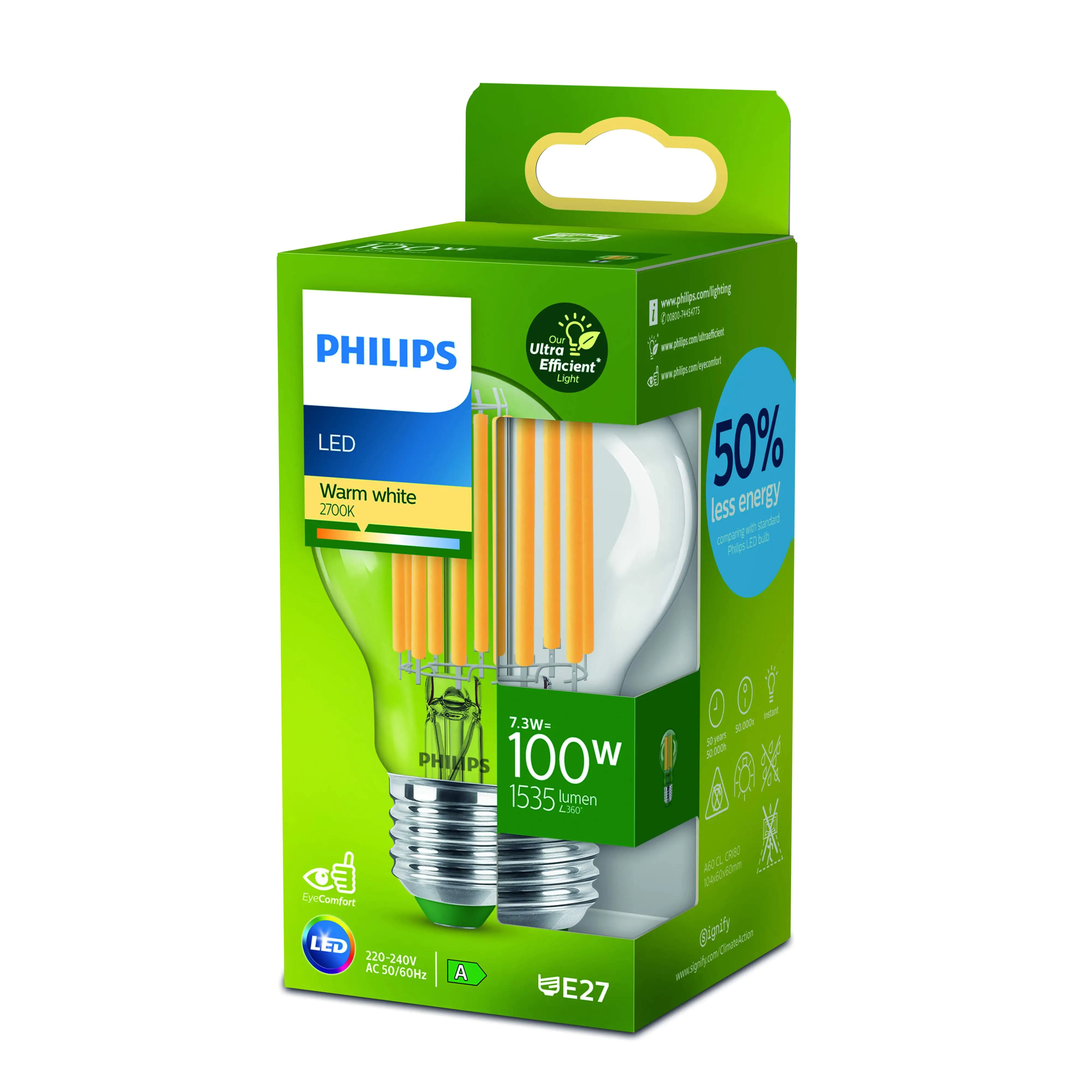 Philips LED-Leuchtmittel Birnenform A60 E27 7,3W warmweiß