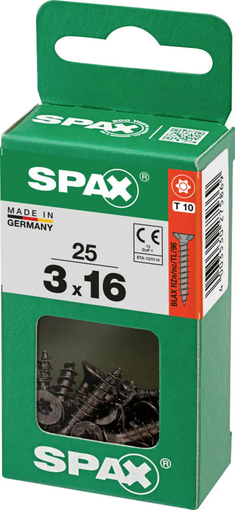 Spax Universalschrauben 3 x 16 mm T10 Vollgewinde - 25 Stk. Spax Universalschrauben 3 x 16 mm T10 Vollgewinde - 25 Stk.