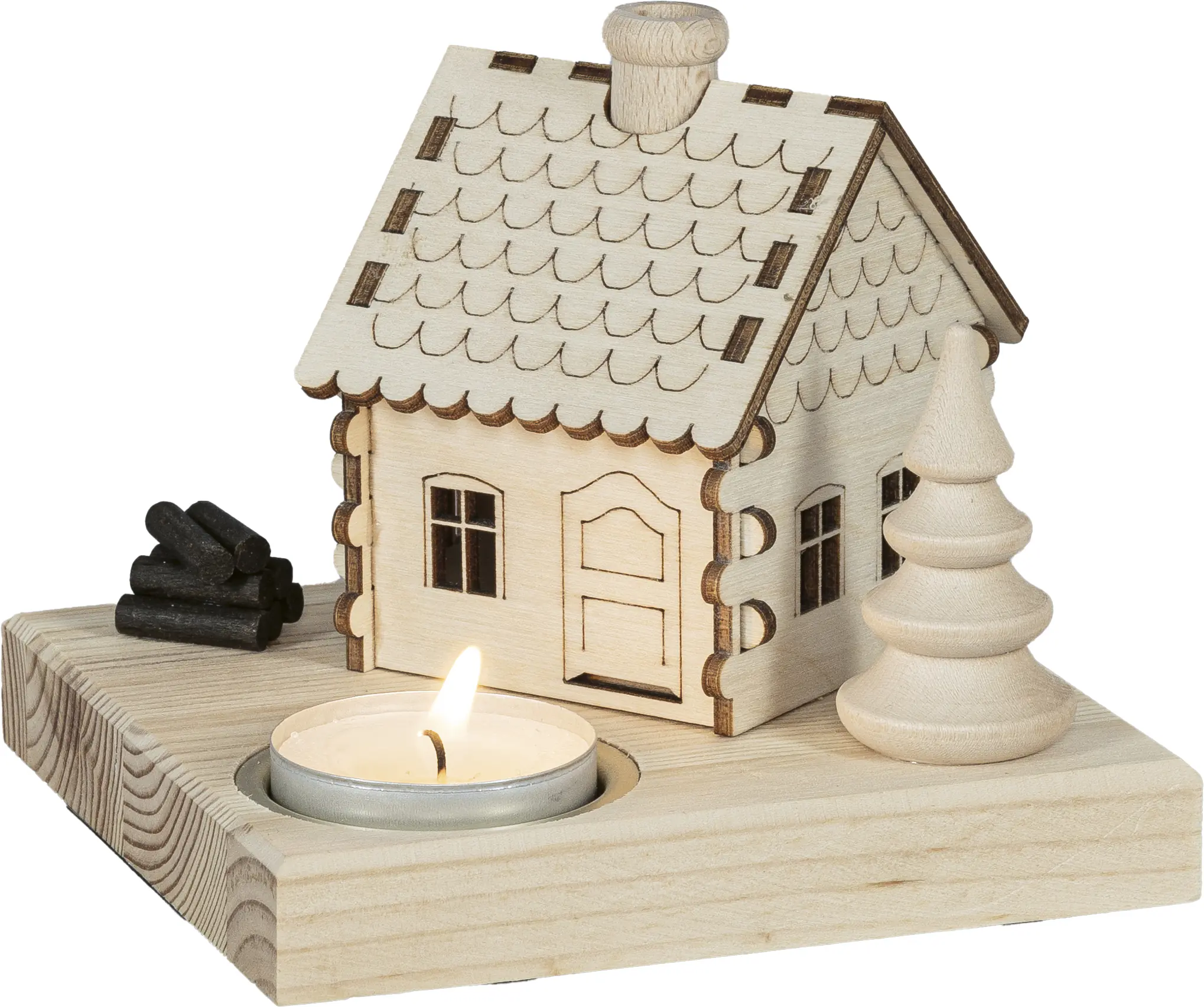 Räucherhaus Deko Holz für 1 Teelicht 11,5 cm