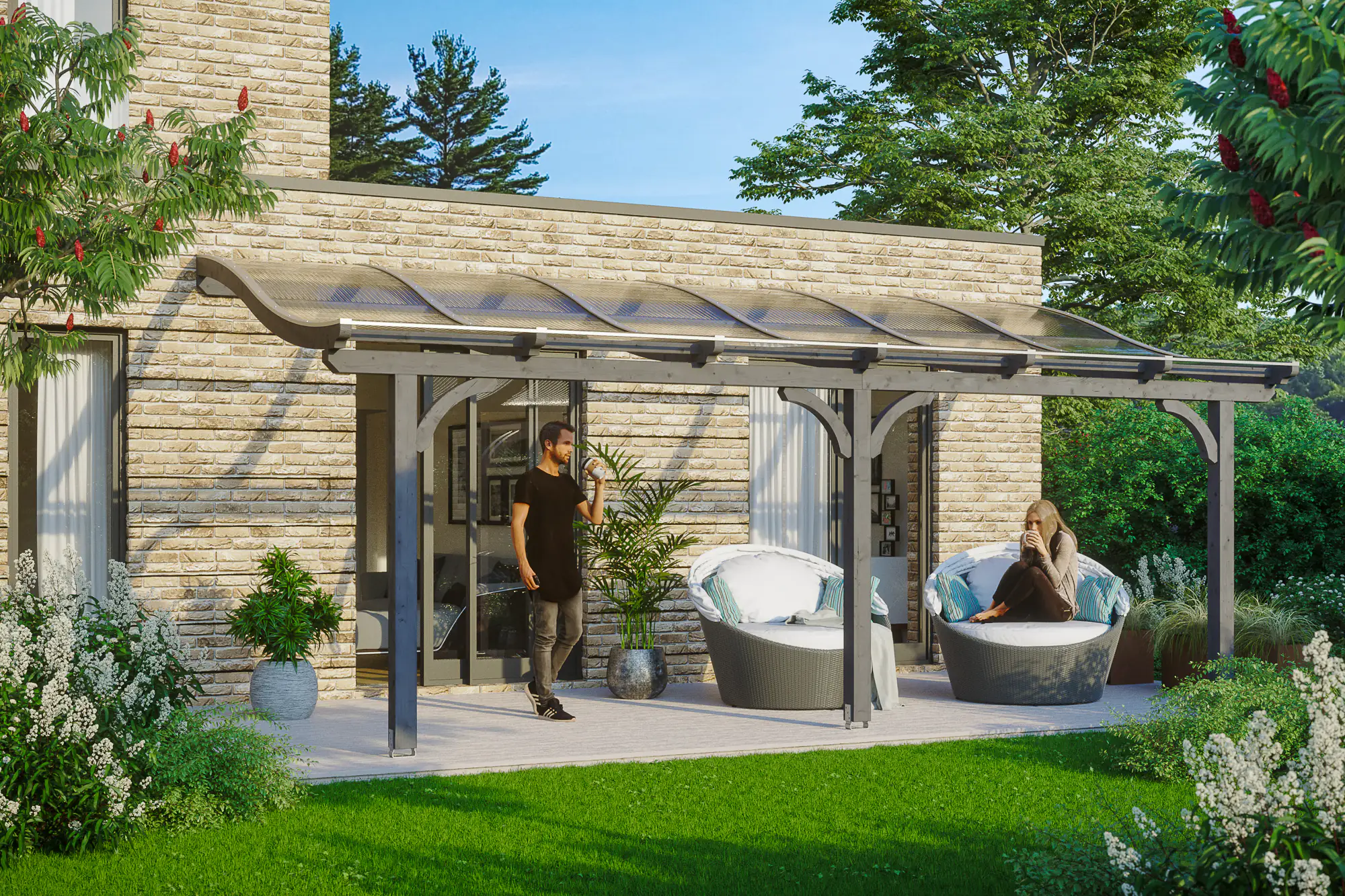 SKAN HOLZ Terrassenüberdachung Venezia 648 x 239 cm lasiert in Schiefergrau