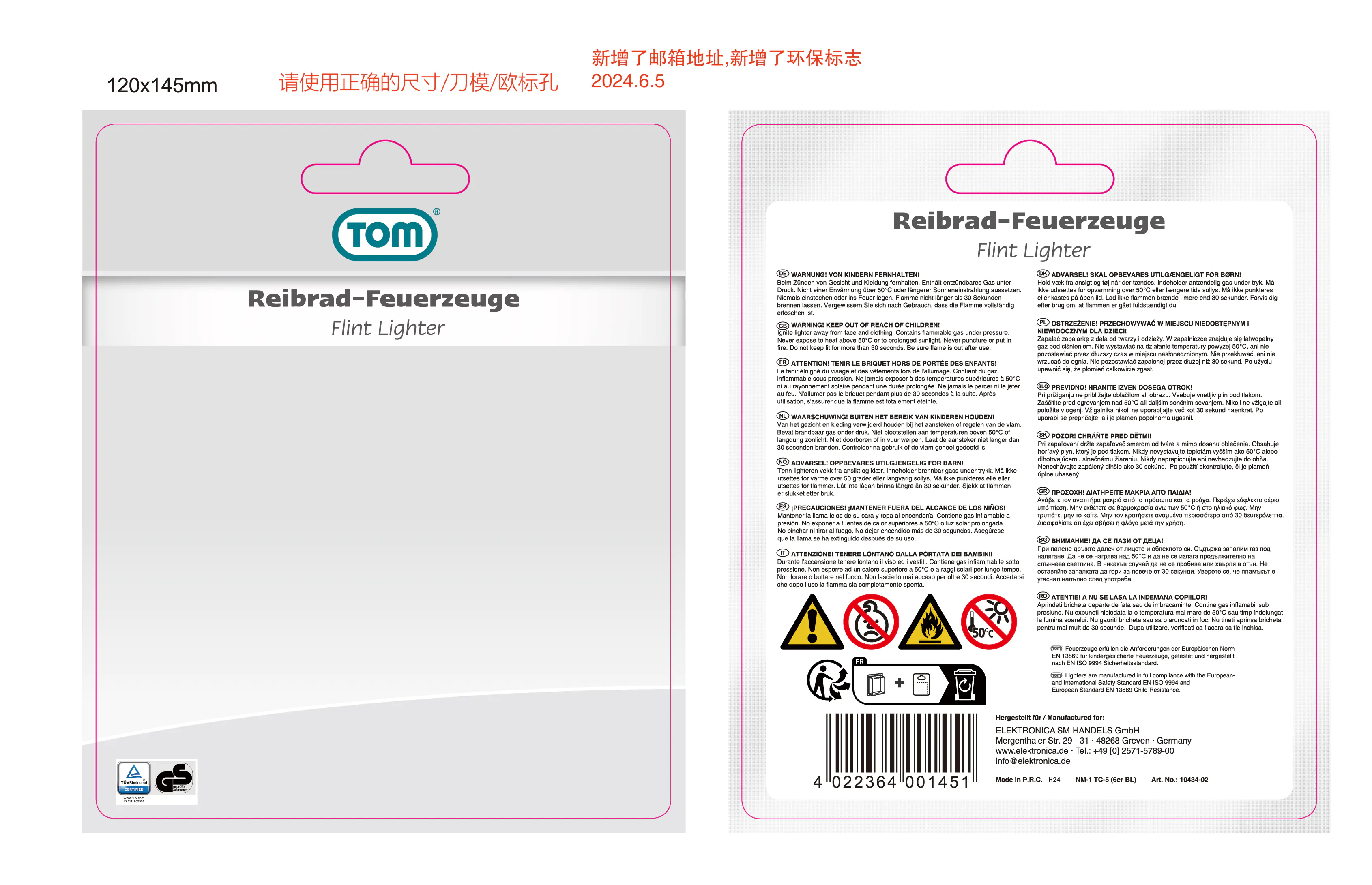 TOM Reibradfeuerzeuge 6er Blister