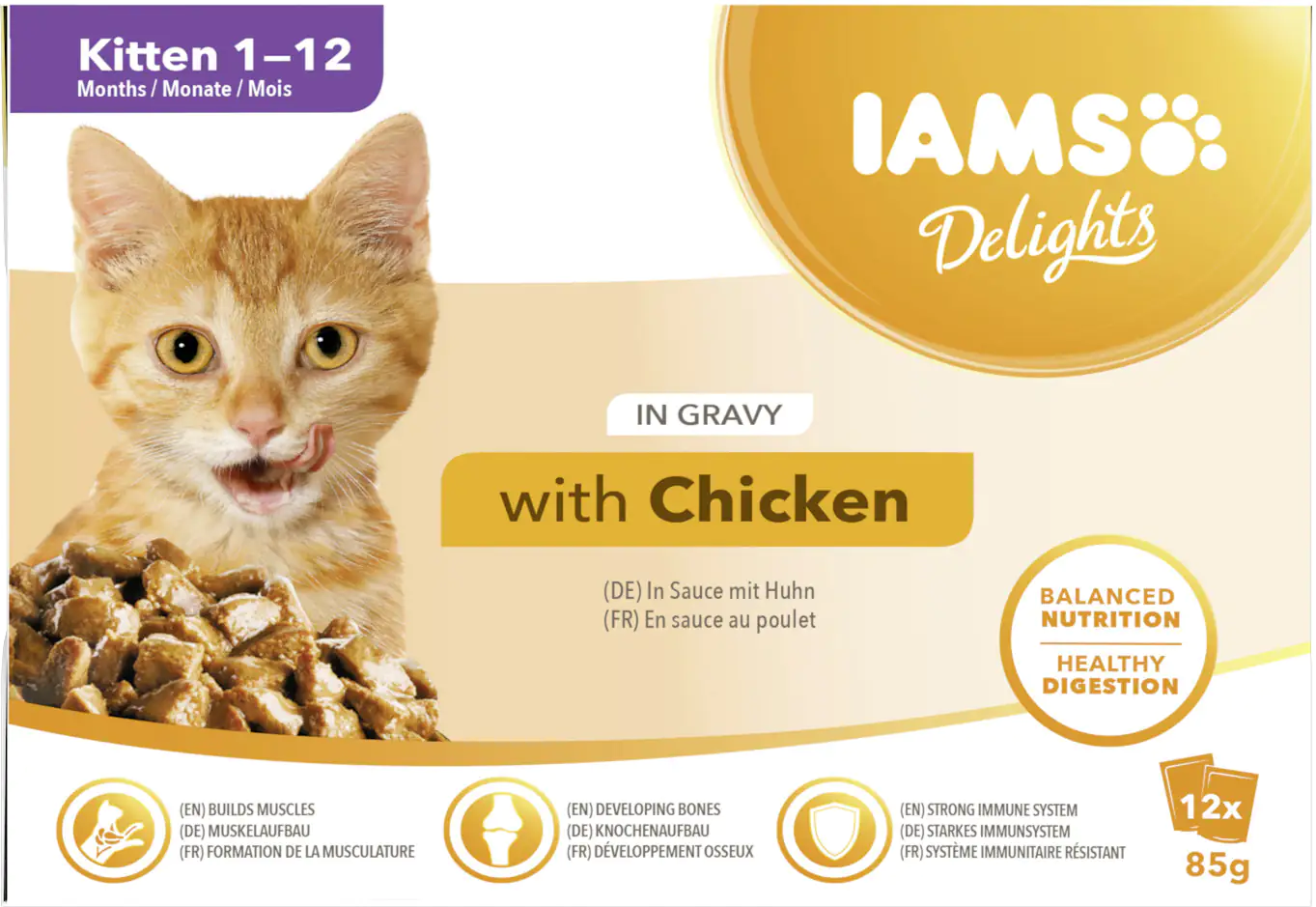 Iams Delights Katzennassfutter Kitten Huhn in Sauce 12 x 85 g