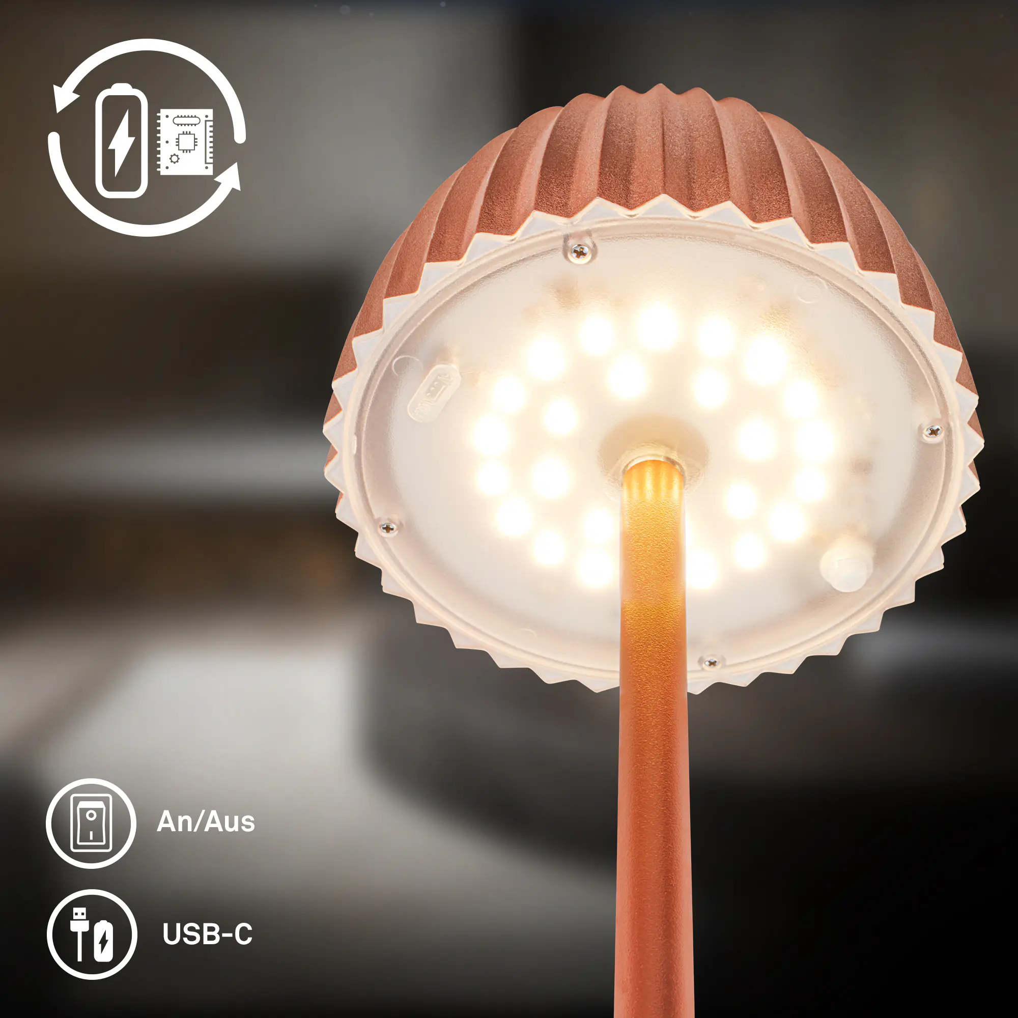 Briloner LED-Stehleuchte Riffle mit Akku kupfer dimmbar
