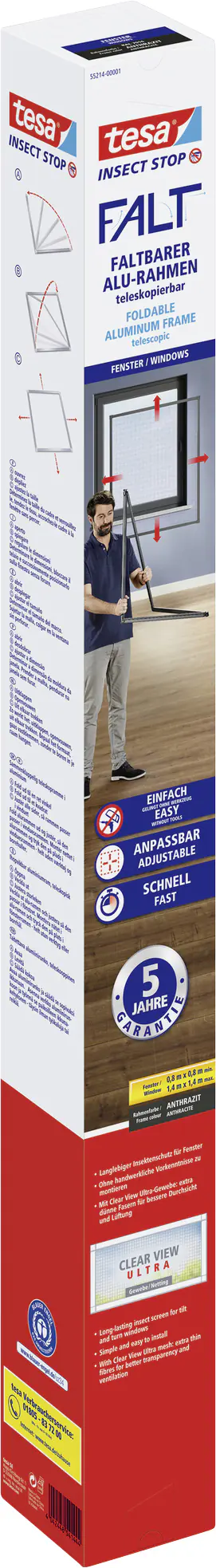 tesa Fliegenschutz-Fenster FALT 80 x 80 - 140 x 140 cm anthrazit/anthrazit